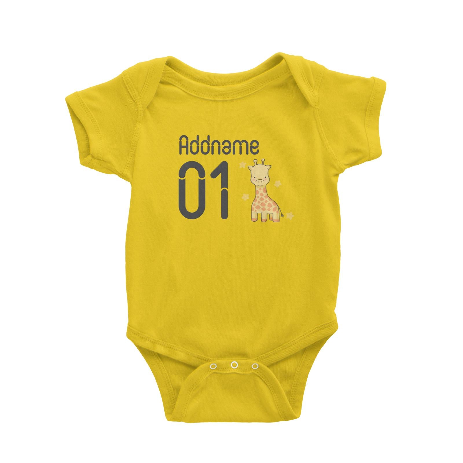 Name and Number Cute Hand Drawn Style Giraffe Baby Romper