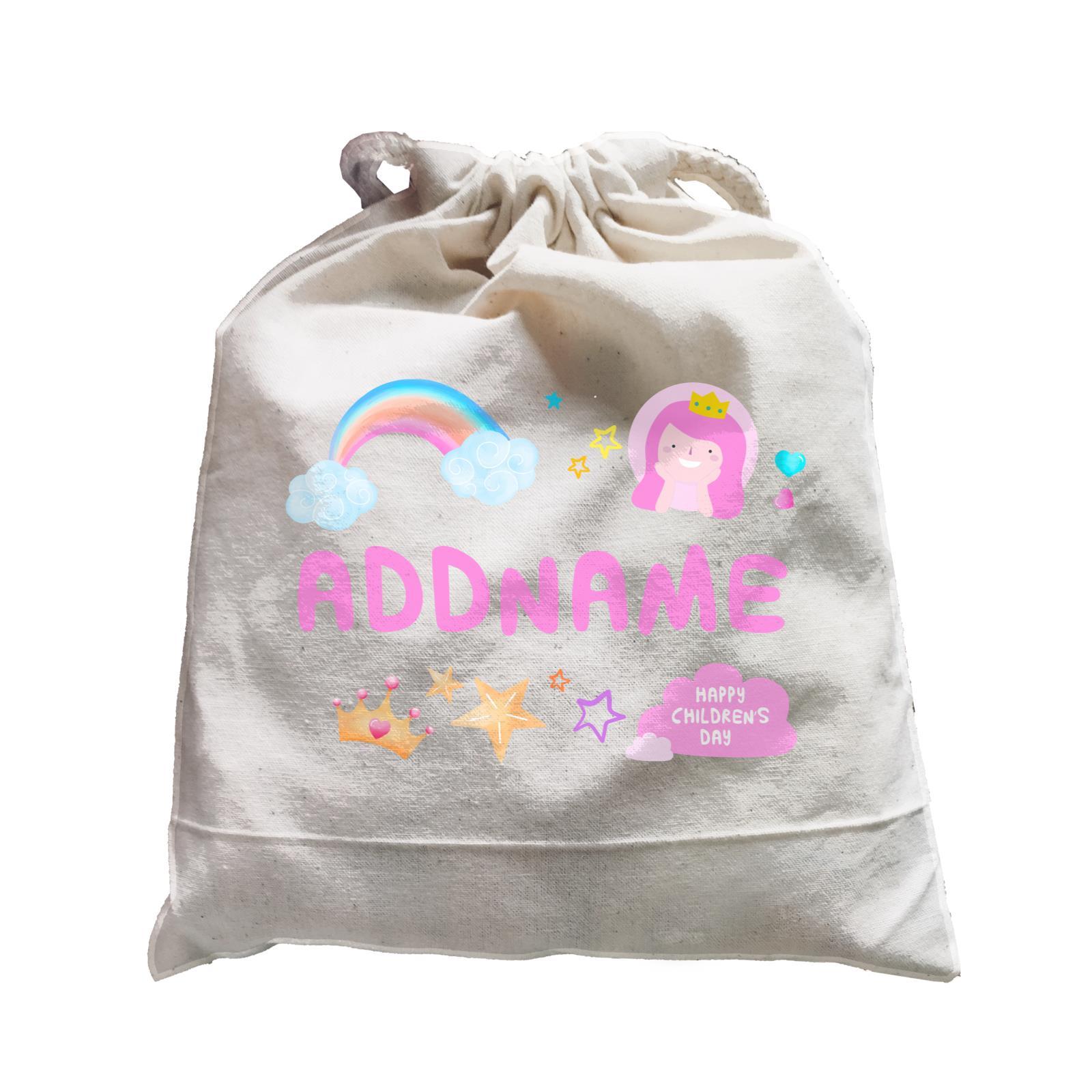 Children's Day Gift Series Cute Pink Girl Princess Rainbow Addname  Satchel