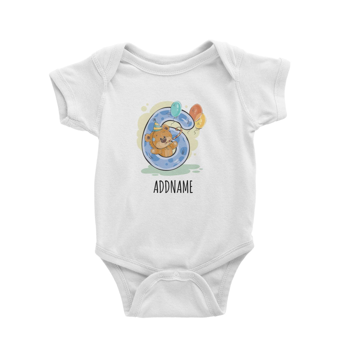 Cartoon Bear 6th Birthday White White Baby Romper