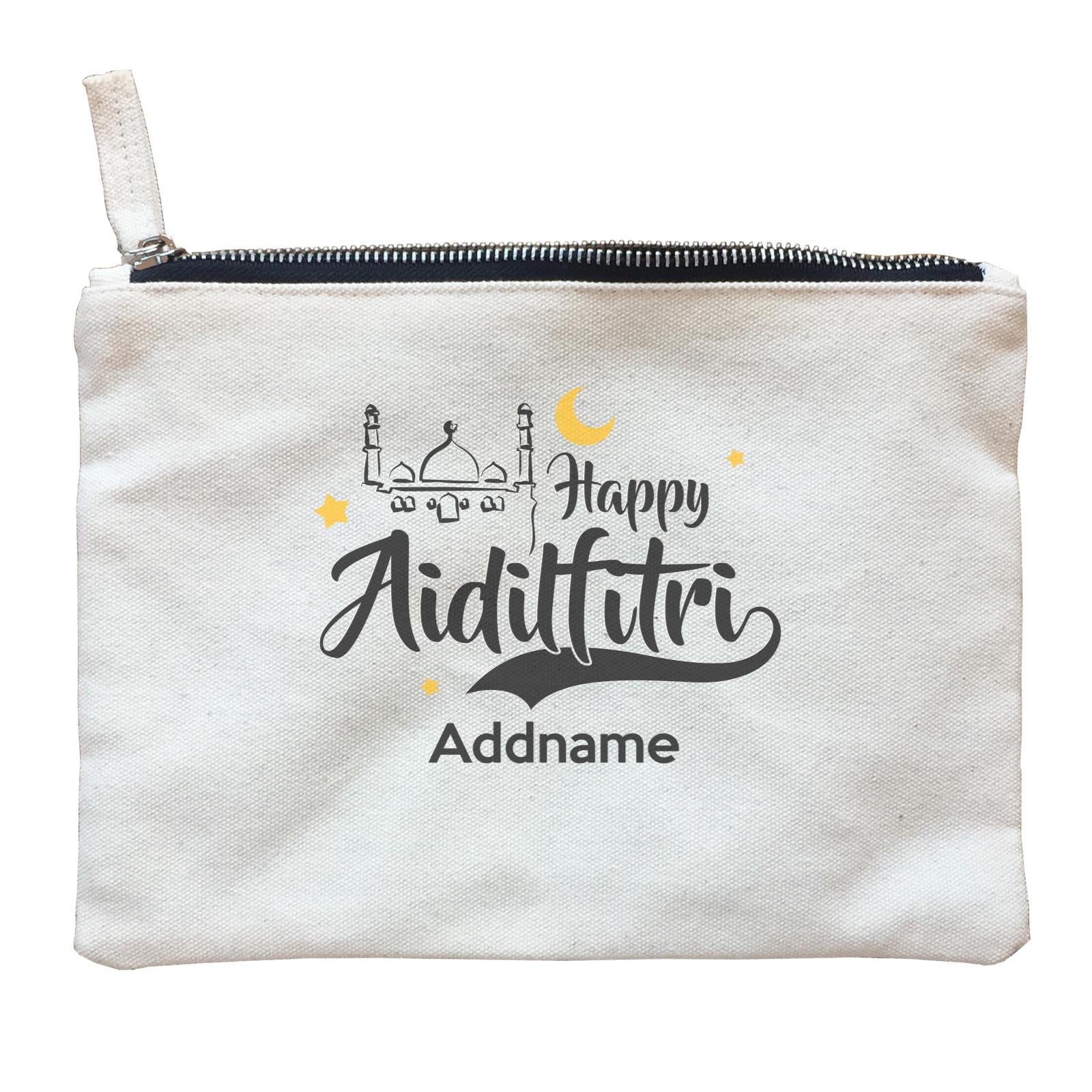 Raya Typography Doodle Mosque Happy Aidilfitri Addname Zipper Pouch
