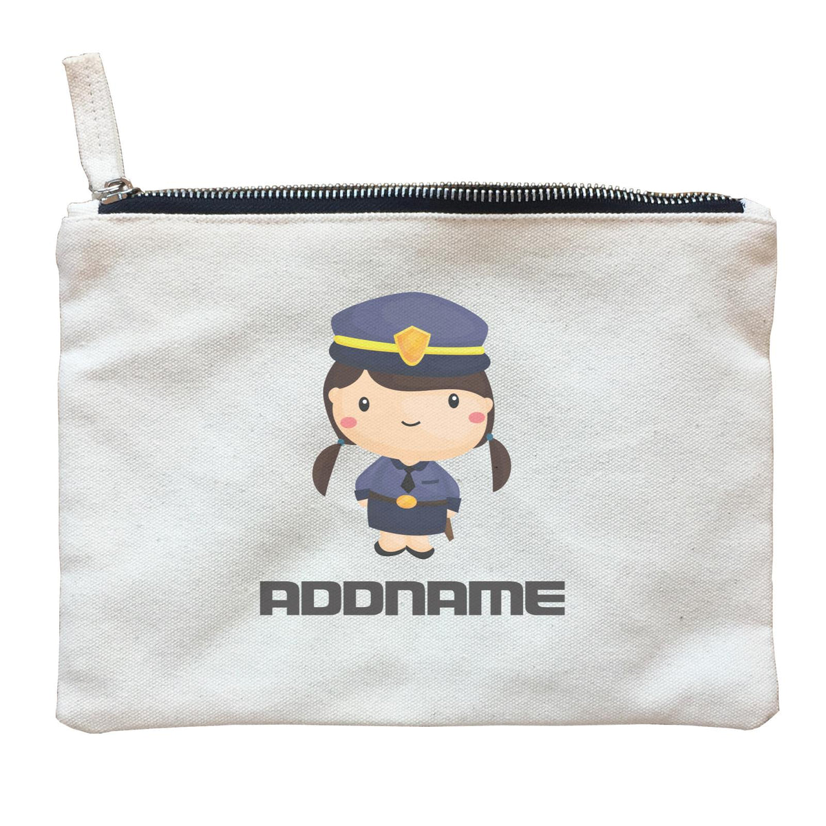 Birthday Police Officer Long Twin Pony Tails Girl In Suit Addname Zipper Pouch