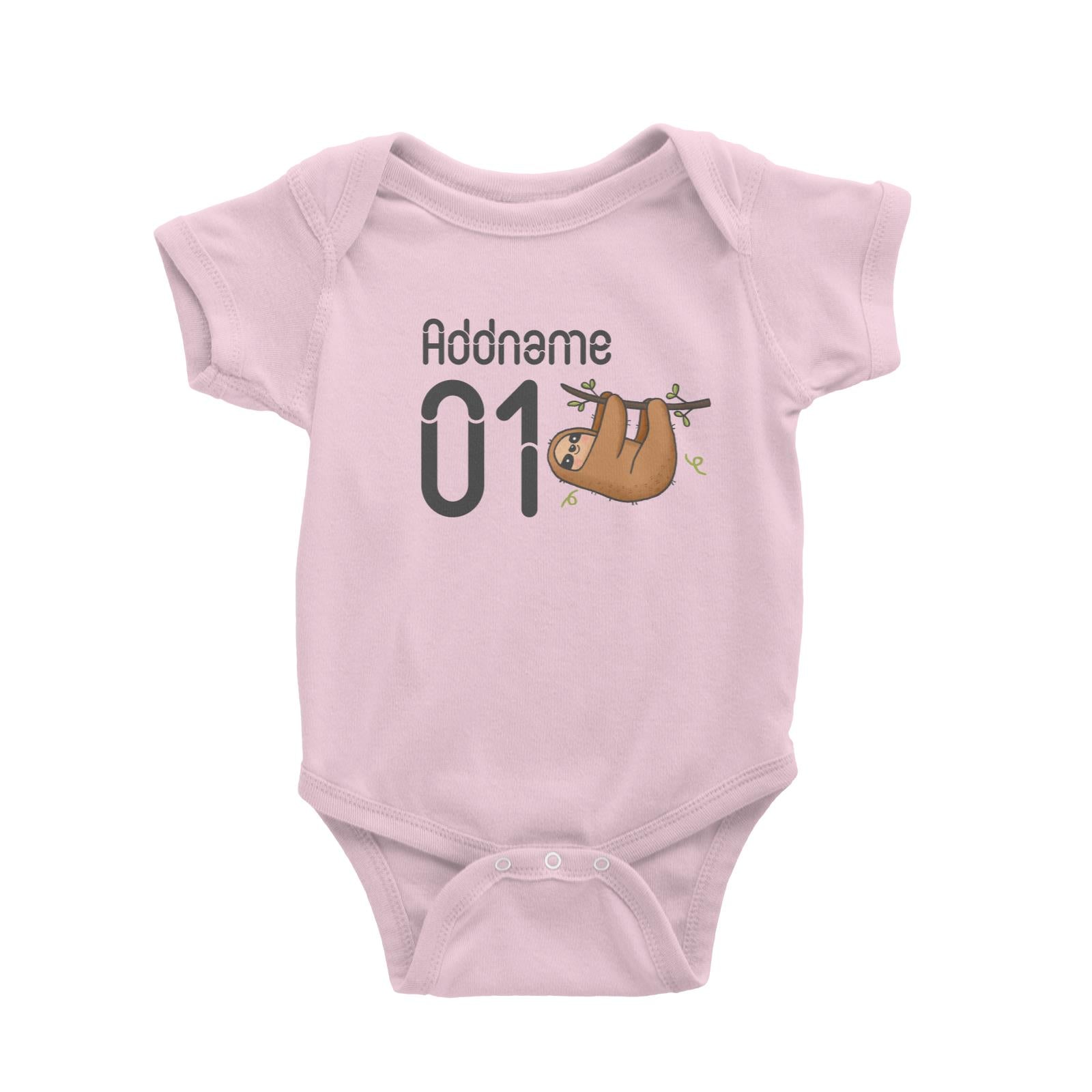 Name and Number Cute Hand Drawn Style Sloth Baby Romper