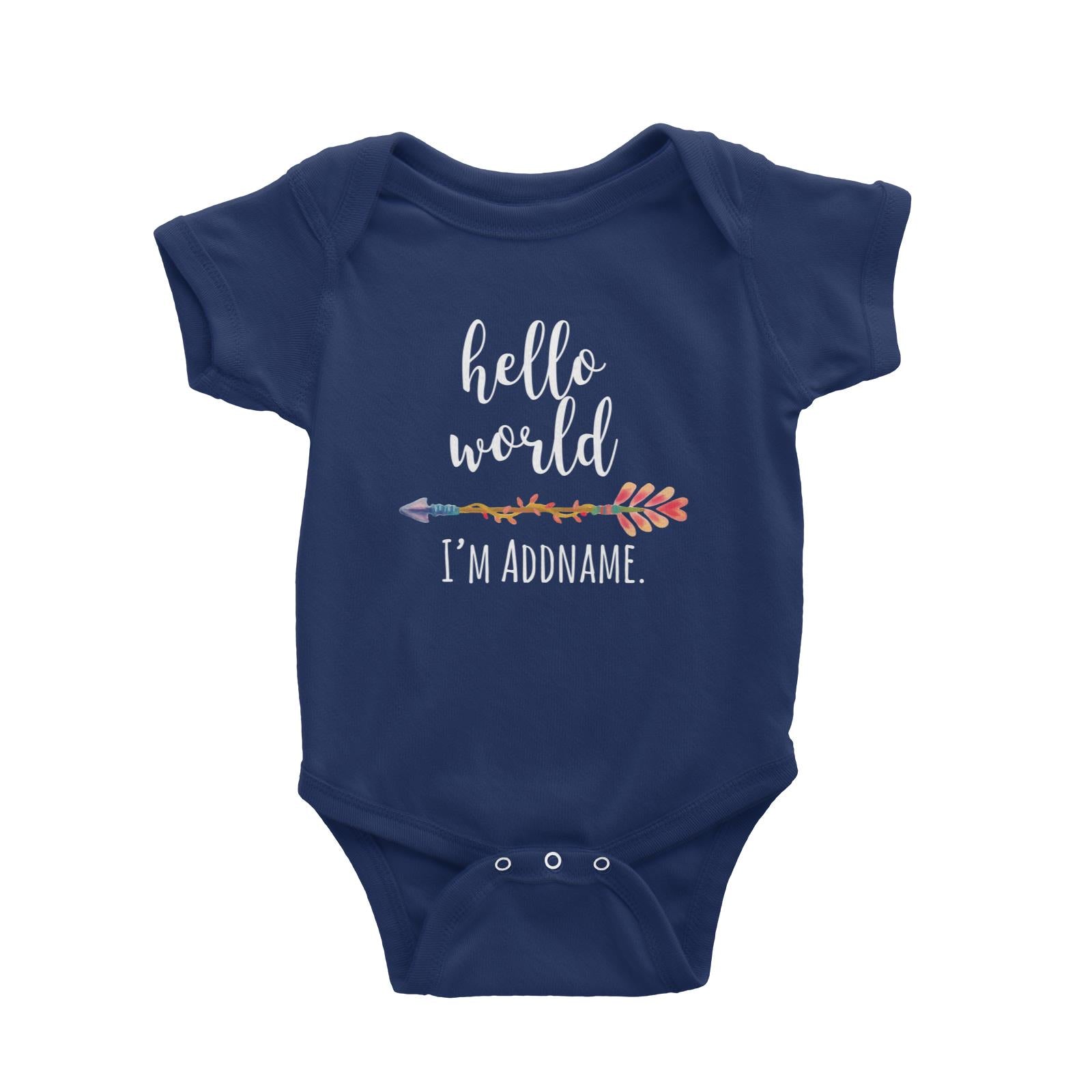 Hello World I'm Addname with Arrow Baby Romper Personalizable Designs Basic Newborn