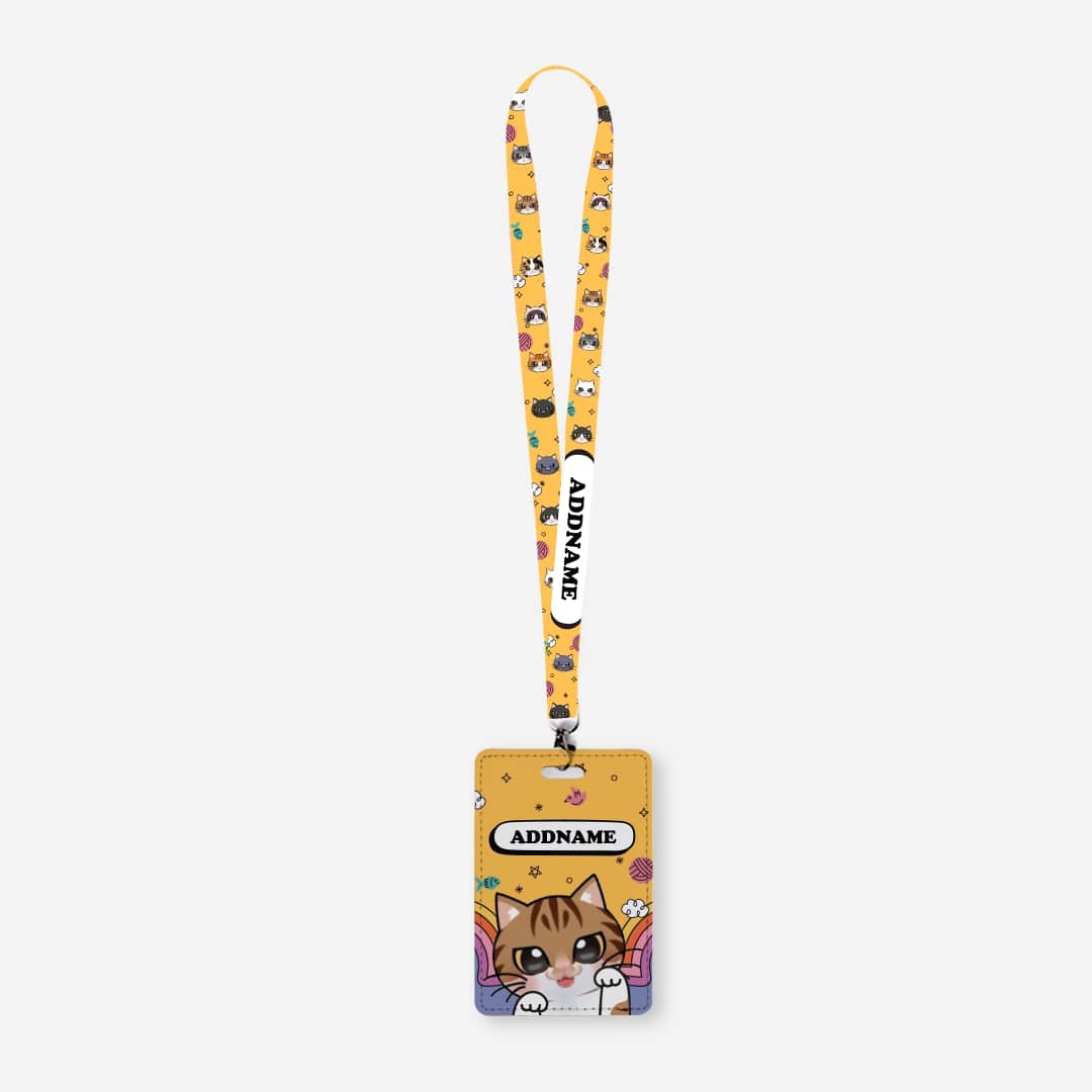 Paw Print Series Lanyard with Cardholder - Brown Tabby Cat