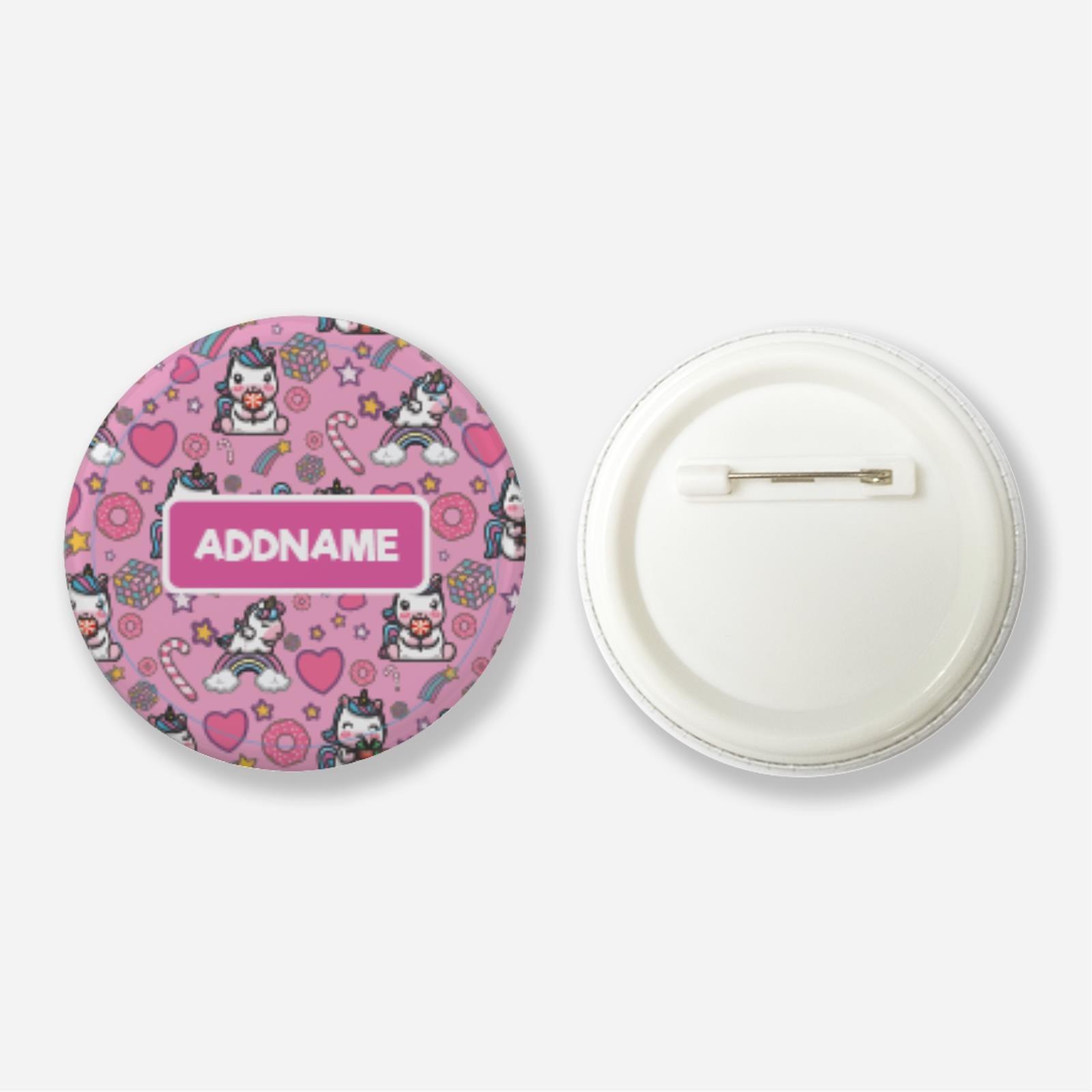 Adopt A Plushie Button Badge With Back Pin  - Sweet Unicorn