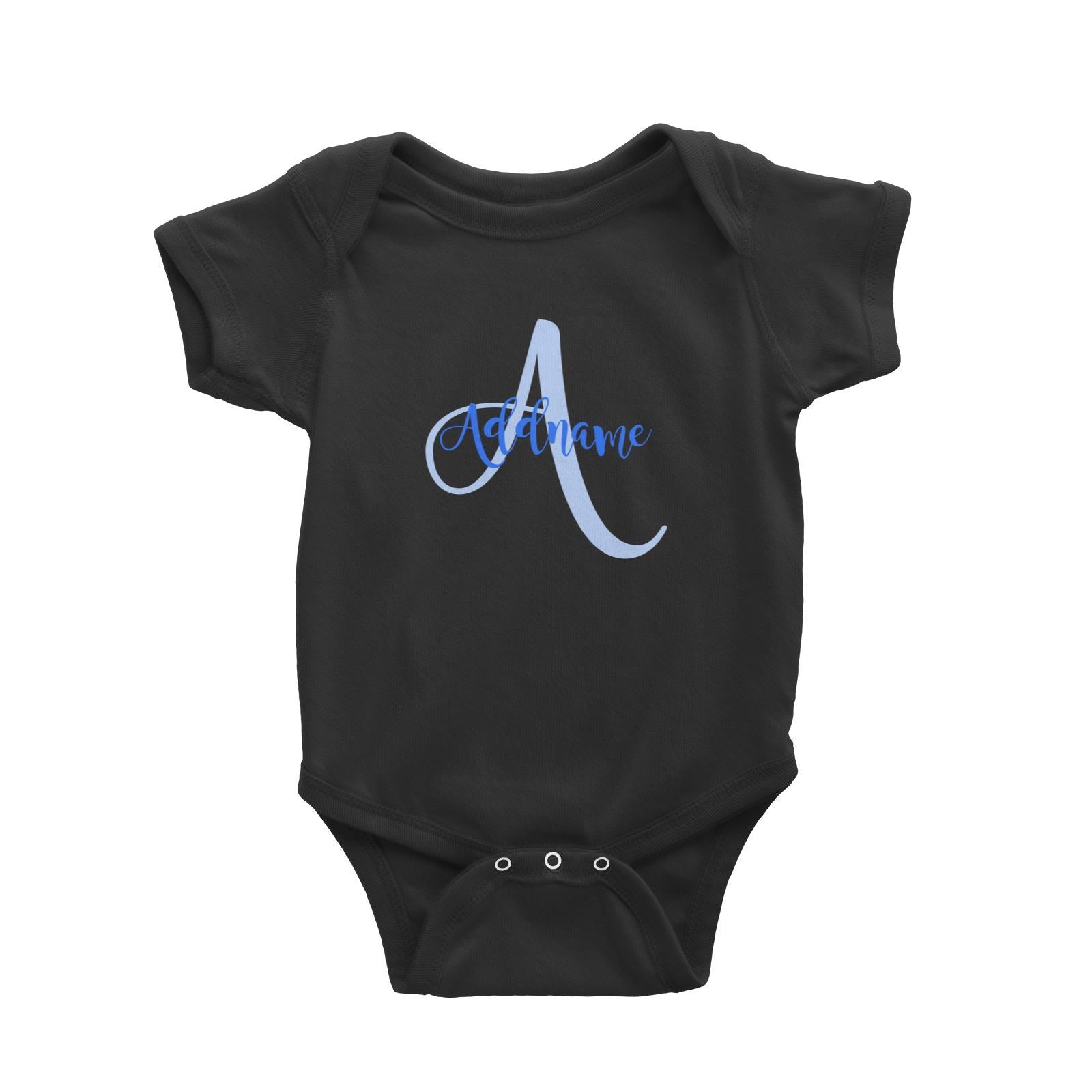 Modern Calligraphy Add Initial and Add Name in Blue Baby Romper