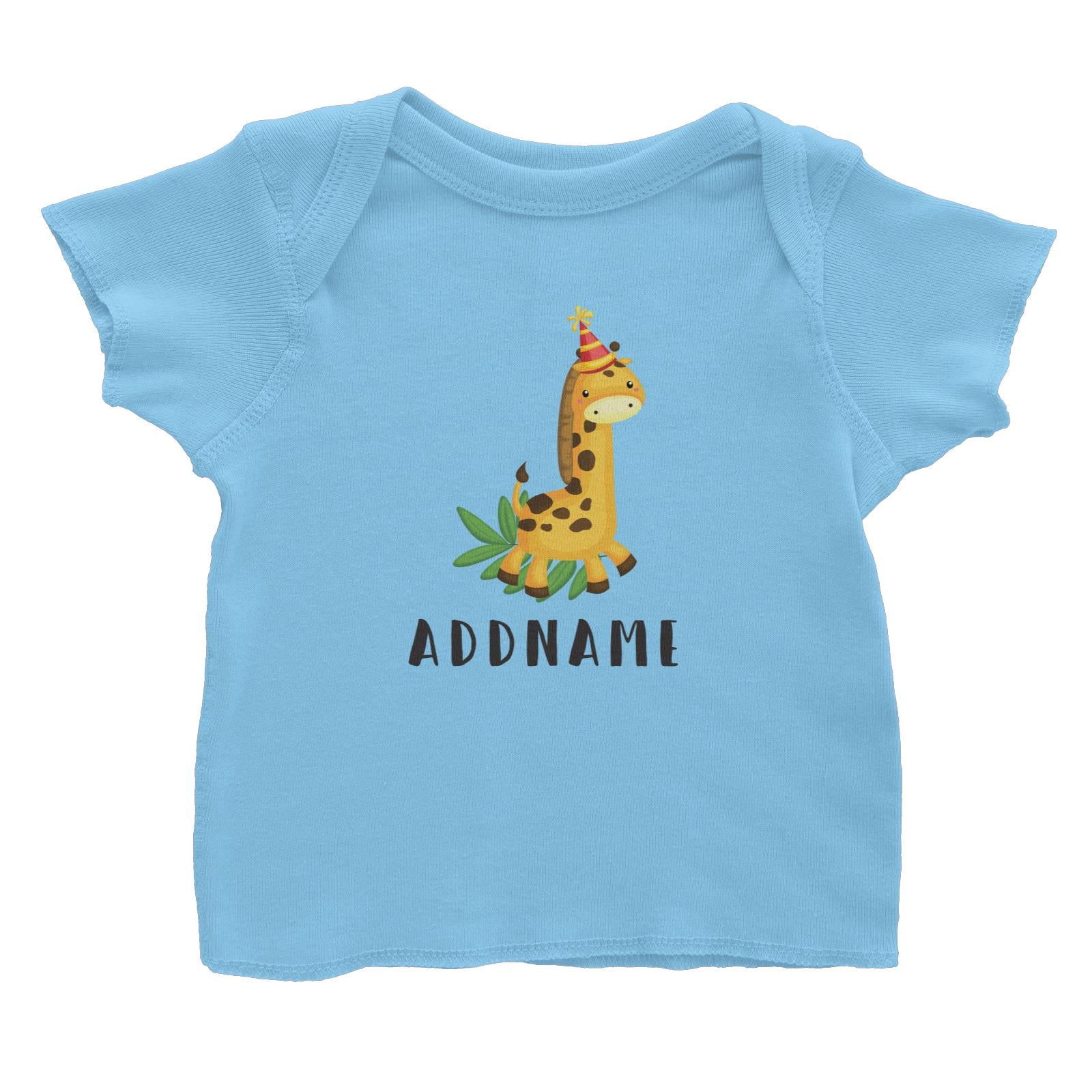 Birthday Safari Giraffa Wearing Party Hat Addname Baby T-Shirt