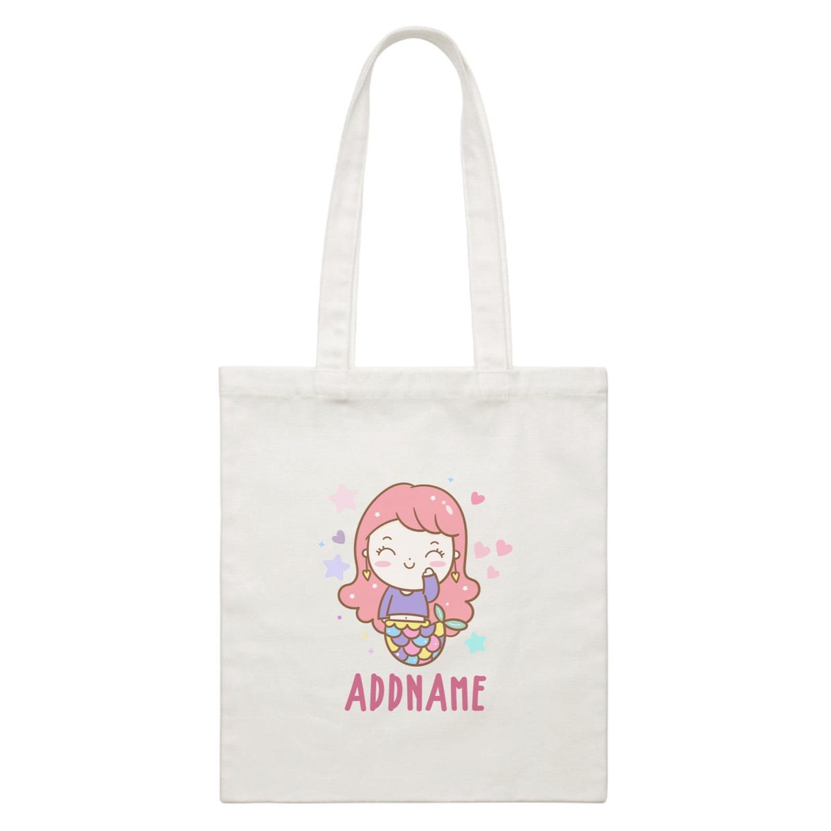 Unicorn And Princess Series Cute Happy Waving Mermaid Girl Addname White Canvas Bag