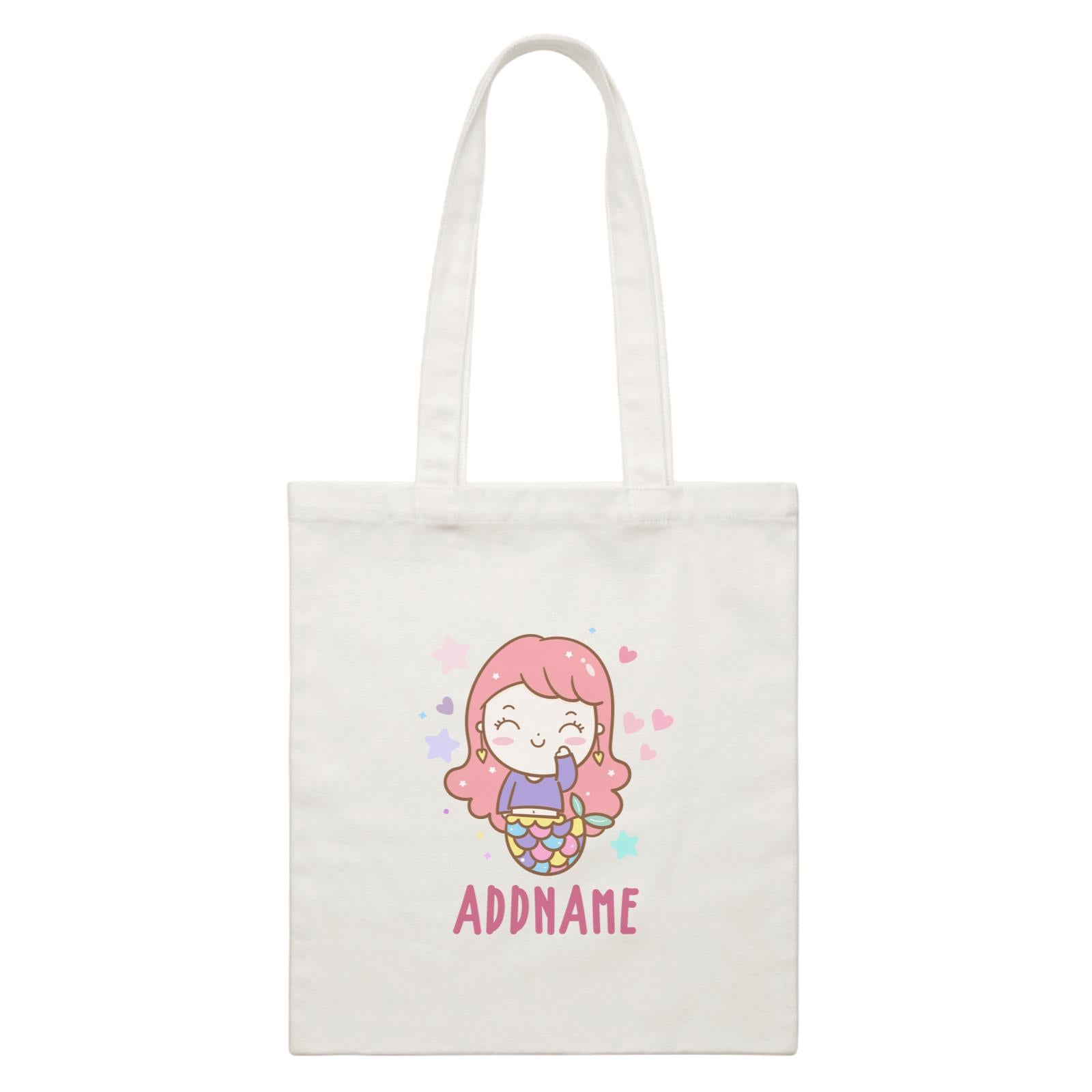 Unicorn And Princess Series Cute Happy Waving Mermaid Girl Addname White Canvas Bag