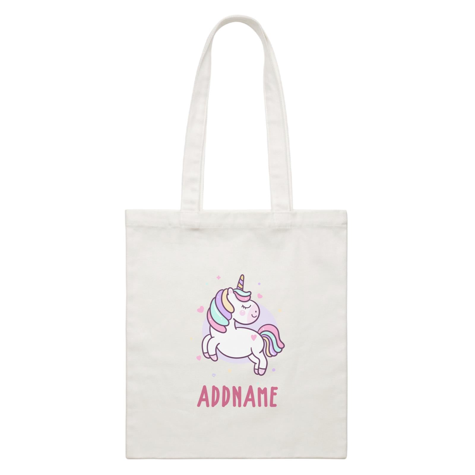 Unicorn And Princess Series Cute Pastel Unicorn Addname White Canvas Bag