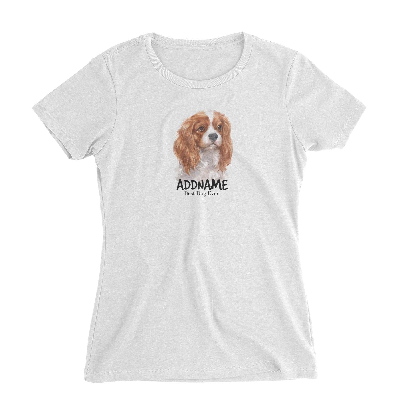 Watercolor Dog King Charles Spaniel Curly Best Dog Ever Addname Women's Slim Fit T-Shirt
