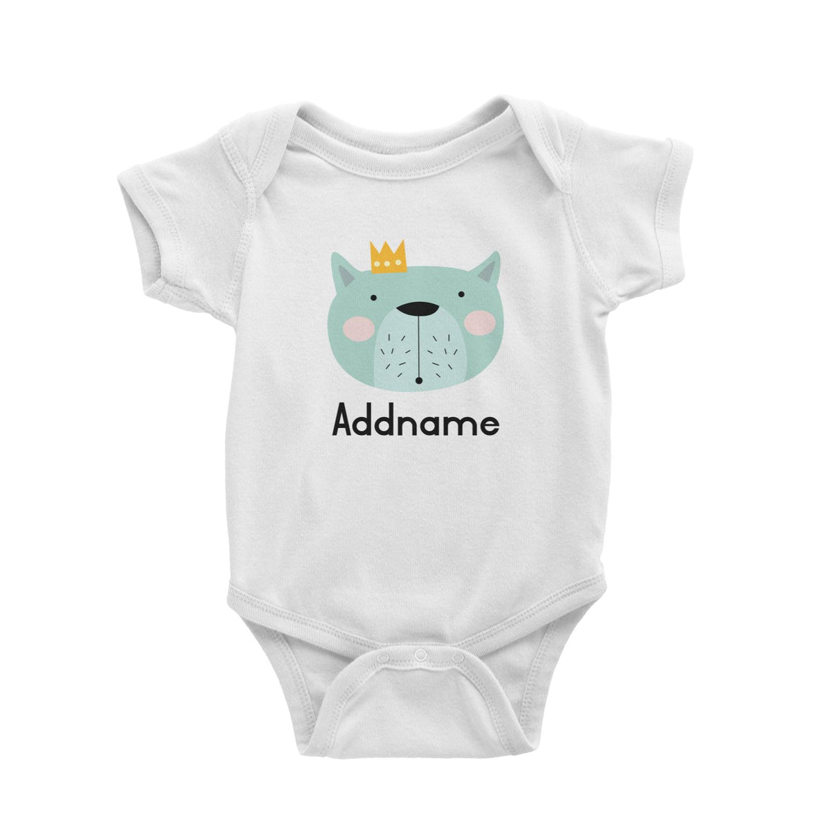 Crown Animal Green Bear with Whiskers Addname Baby Romper