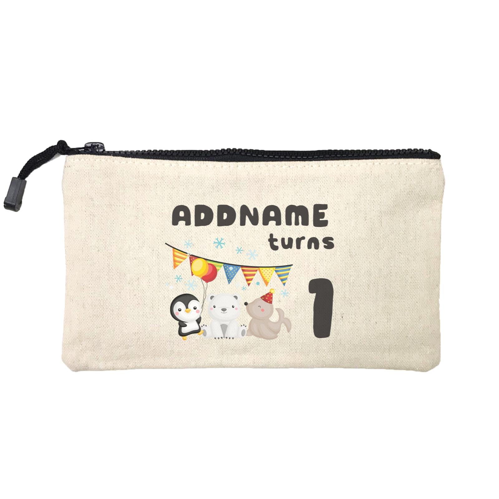 Birthday Winter Animals Penguin Polar Bear And Seal Party Addname Turns 1 Mini Accessories Stationery Pouch