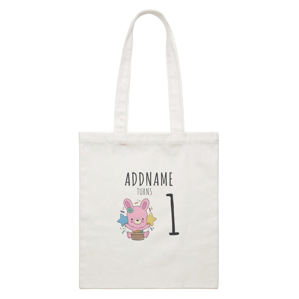 Birthday Sketch Animals Rabbit With Carrot Cake Addname Turns 1 White Canvas Bag