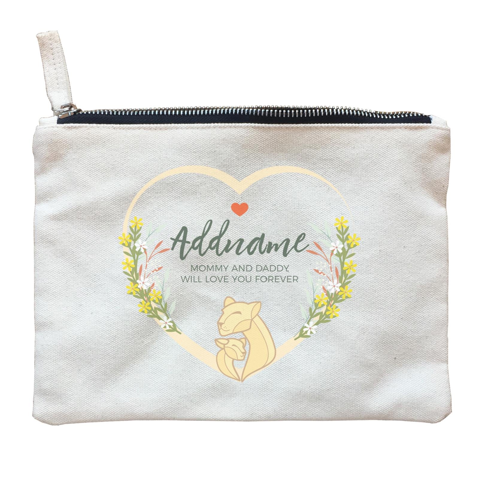 Loving Mother and Baby Lion in Heart Personalizable with Name and Text Zipper Pouch