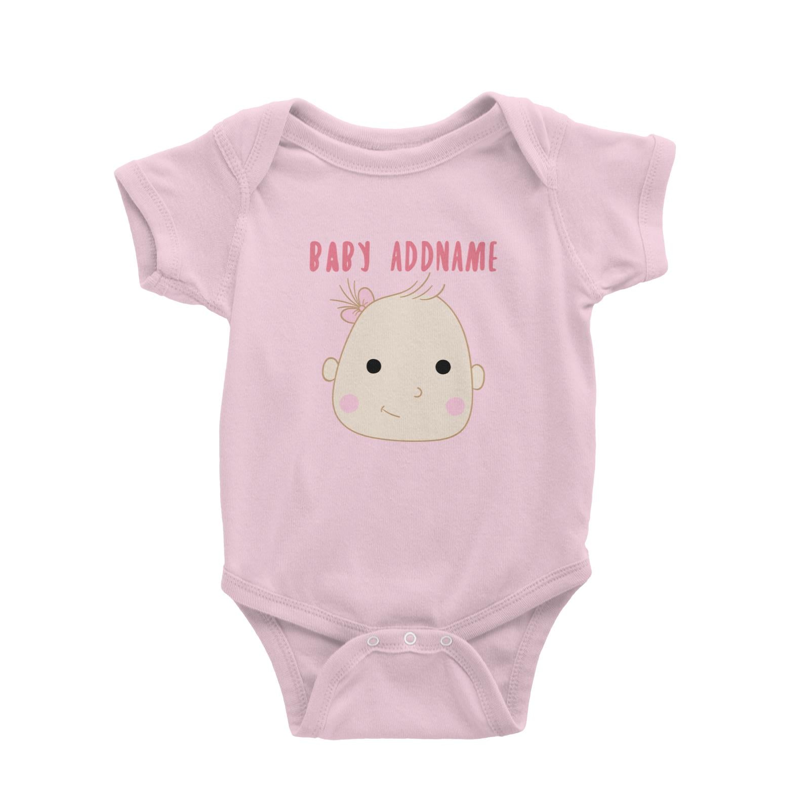 Cute Baby Girl Face Addname with Pink Ribbon Baby Romper Personalizable Designs Basic Newborn