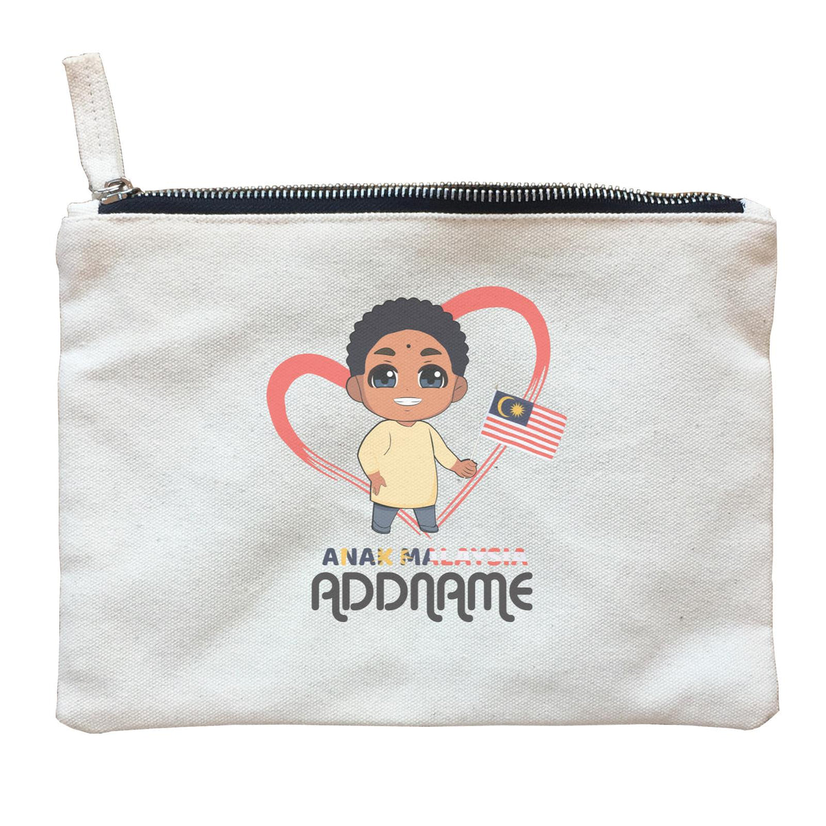 Merdeka Series Anak Malaysia Love Indian Boy Addname Zipper Pouch