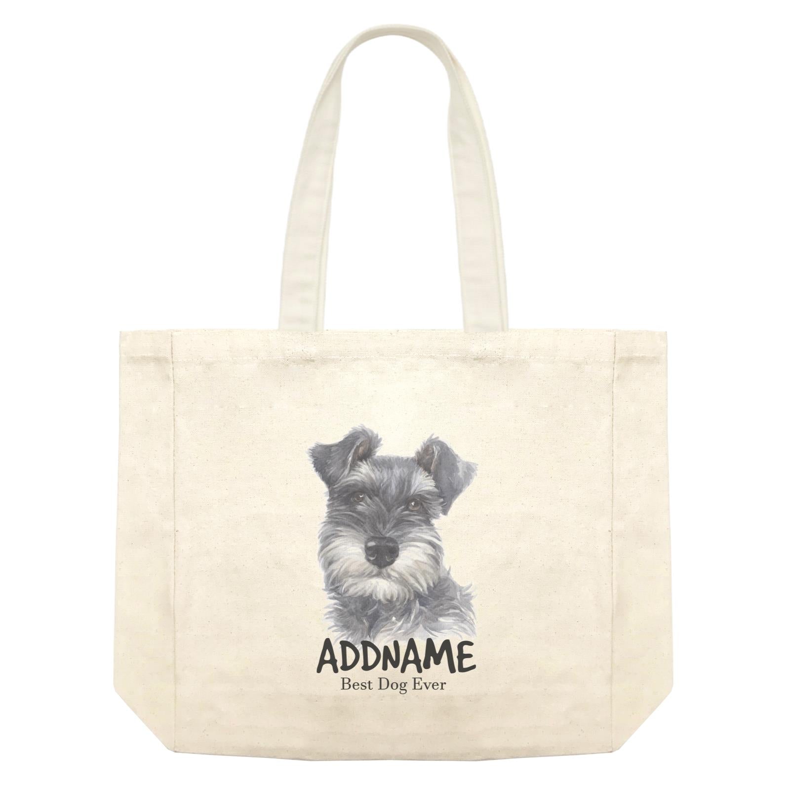 Watercolor Dog Schnauzer Front Black Best Dog Ever Addname Shopping Bag