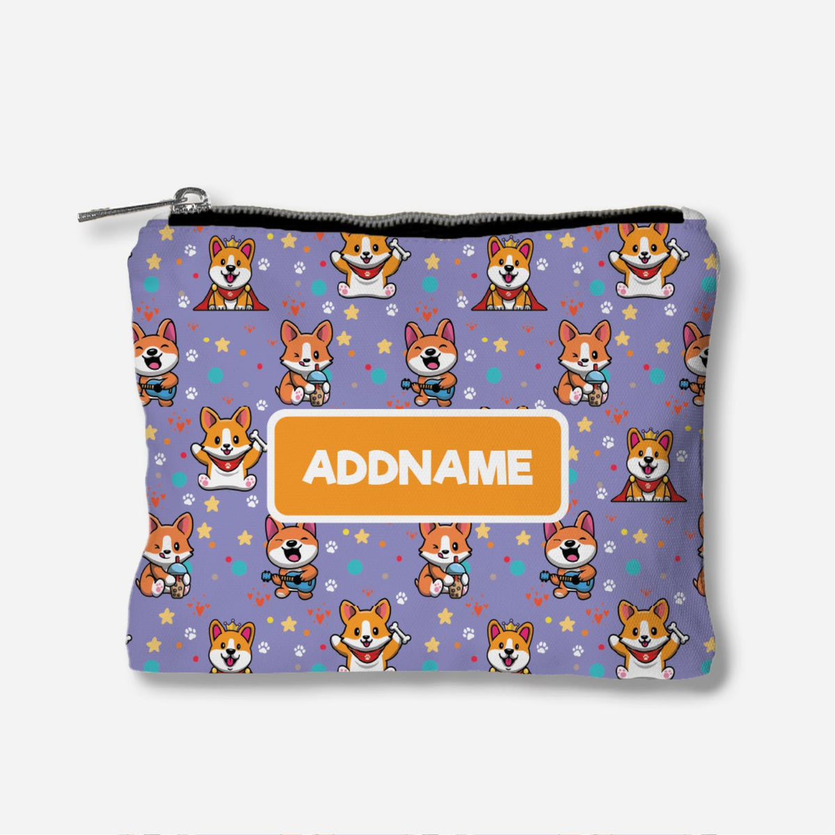 Adopt A Plushie Full Print Zipper Pouch - Playful Corgi