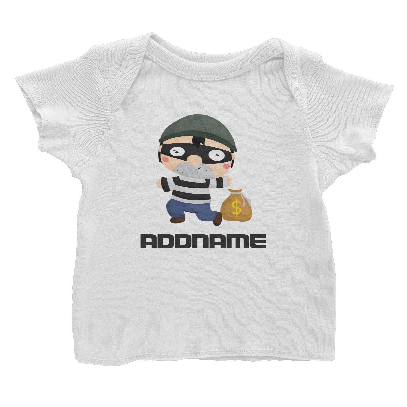 Birthday Police Thief Escaping With Bag Of Money Addname Baby T-Shirt