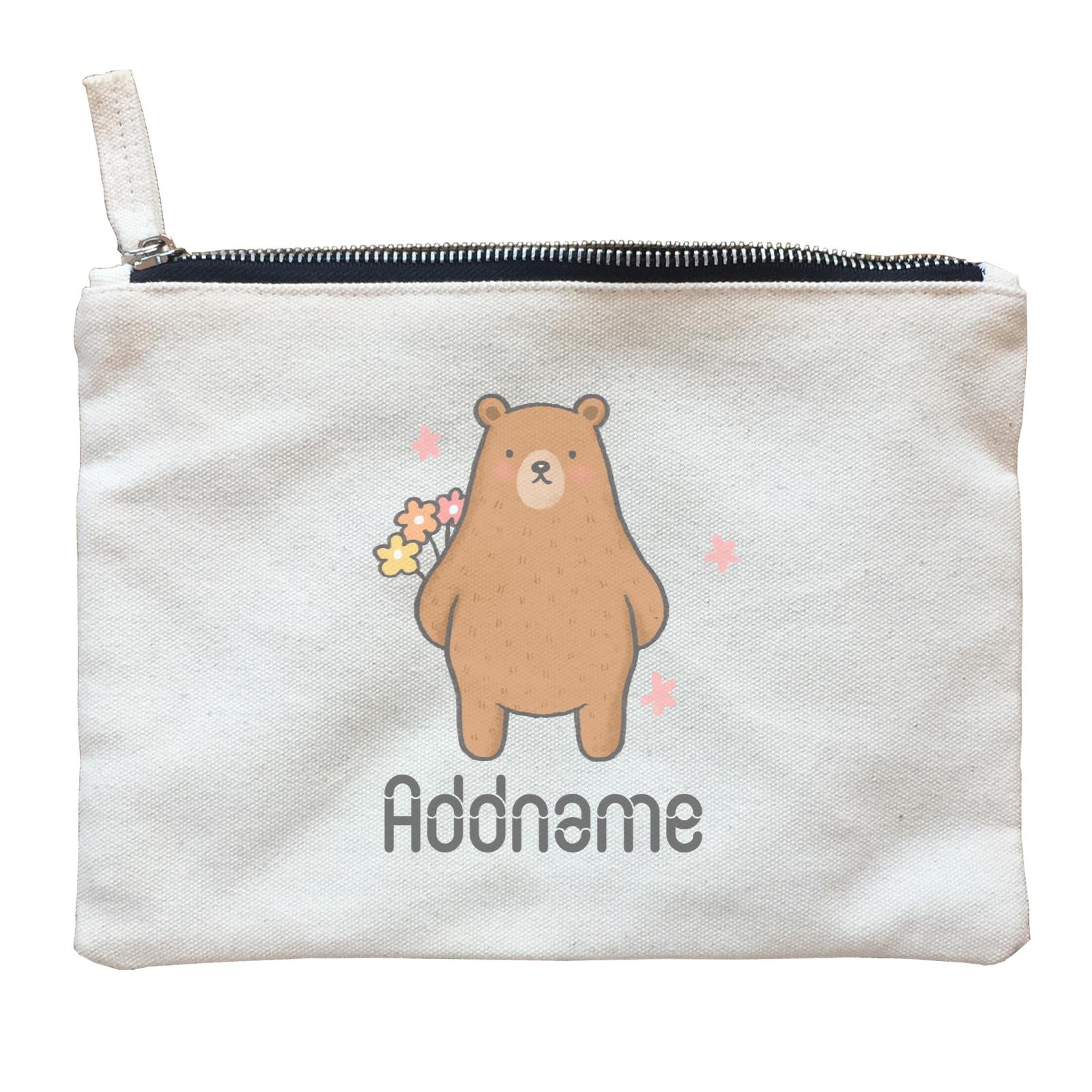 Cute Hand Drawn Style Bear Addname Zipper Pouch