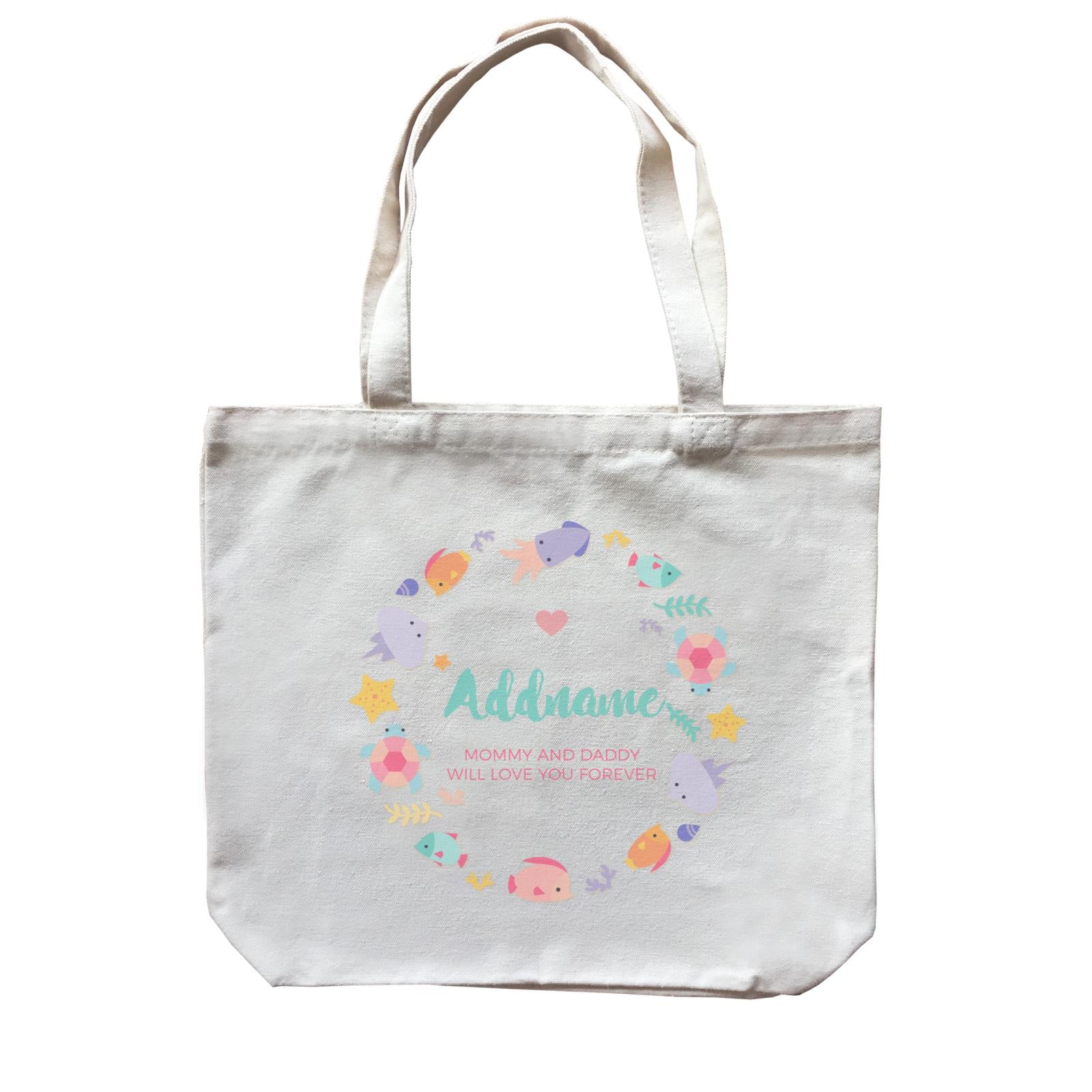 Cute Sea Creatures with Elements Personalizable with Name and Text Canvas Bag