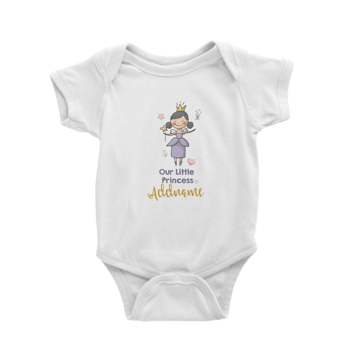 Our Little Princess in Purple Dress with Addname Baby Romper