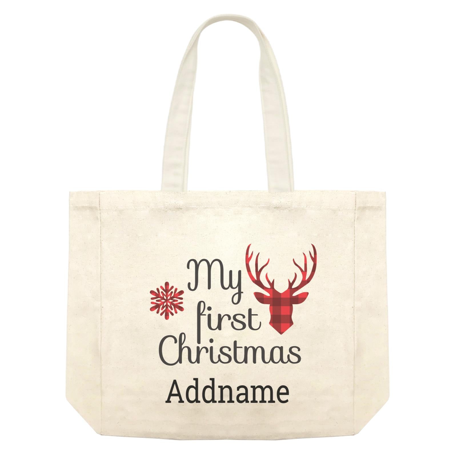 Christmas Series Reindeer Check Pattern My 1st Christmas Typography Shopping Bag