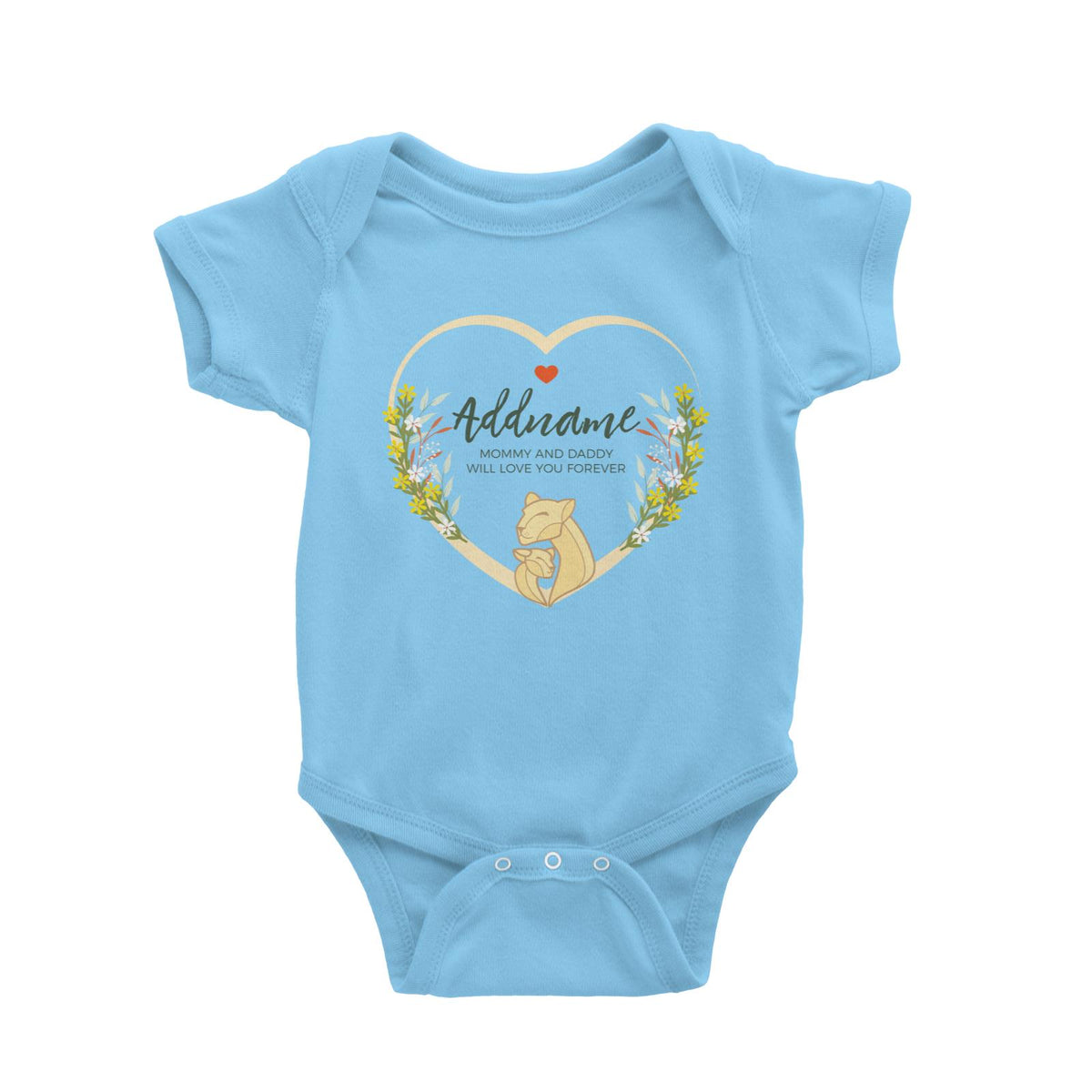 Loving Mother and Baby Lion in Heart Personalizable with Name and Text Baby Romper