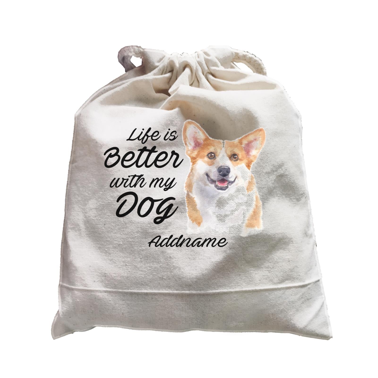 Watercolor Life is Better With My Dog Welsh Corgi Smile Addname Satchel