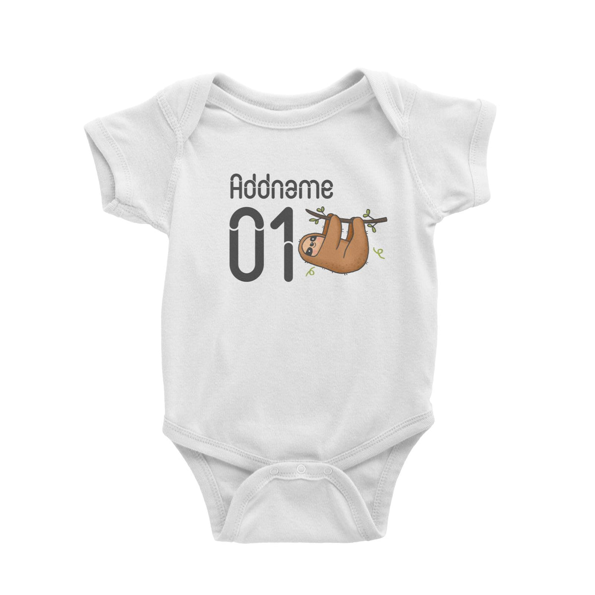 Name and Number Cute Hand Drawn Style Sloth Baby Romper