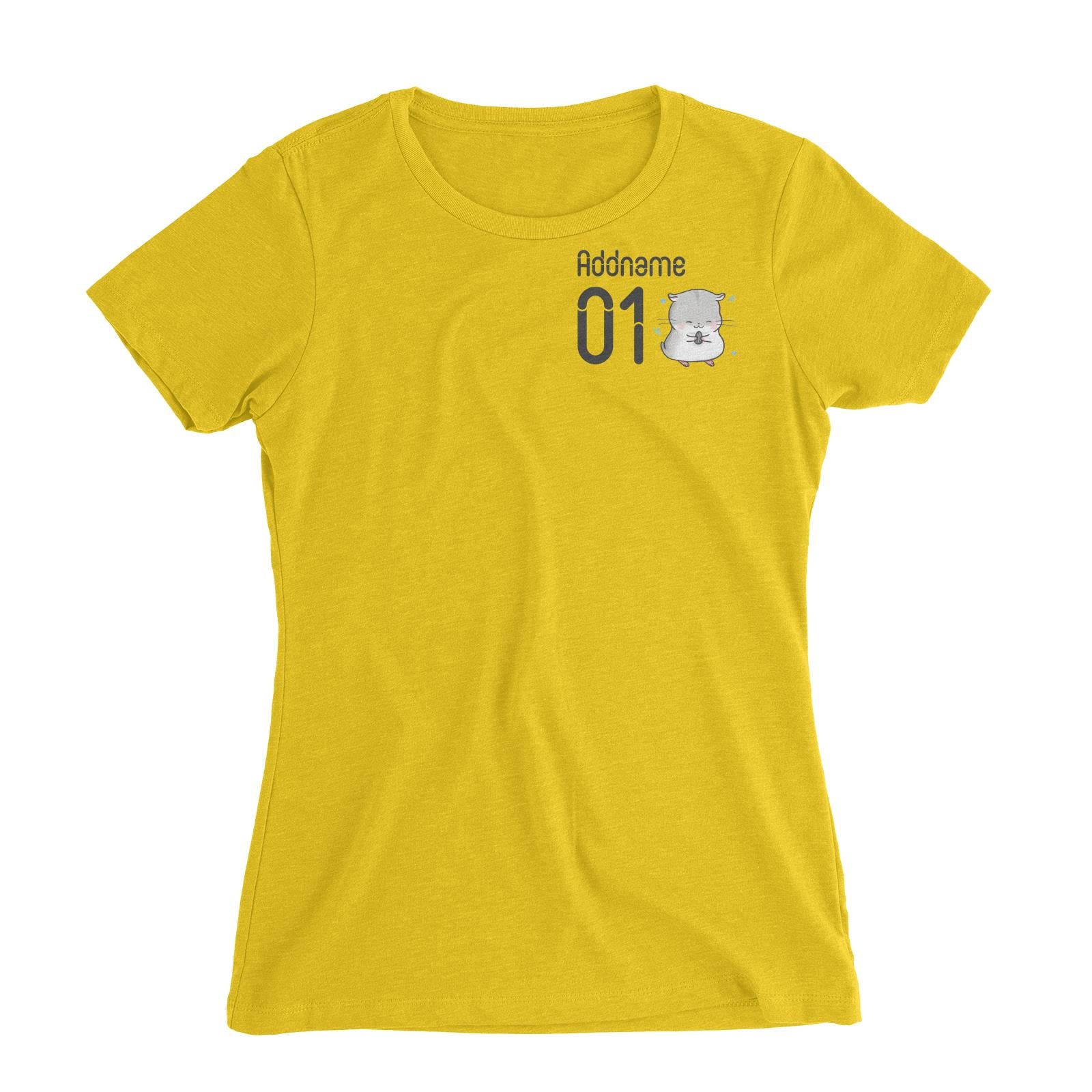 Pocket Name and Number Cute Hand Drawn Style Hamster Women's Slim Fit T-Shirt