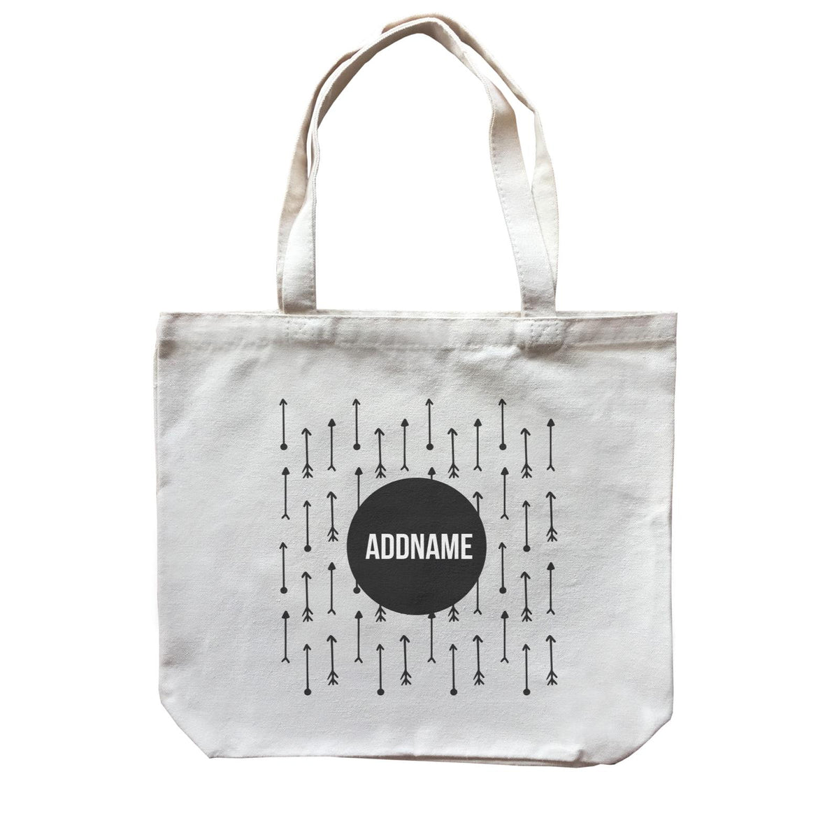 Monochrome Black Circle with Arrows Addname Canvas Bag