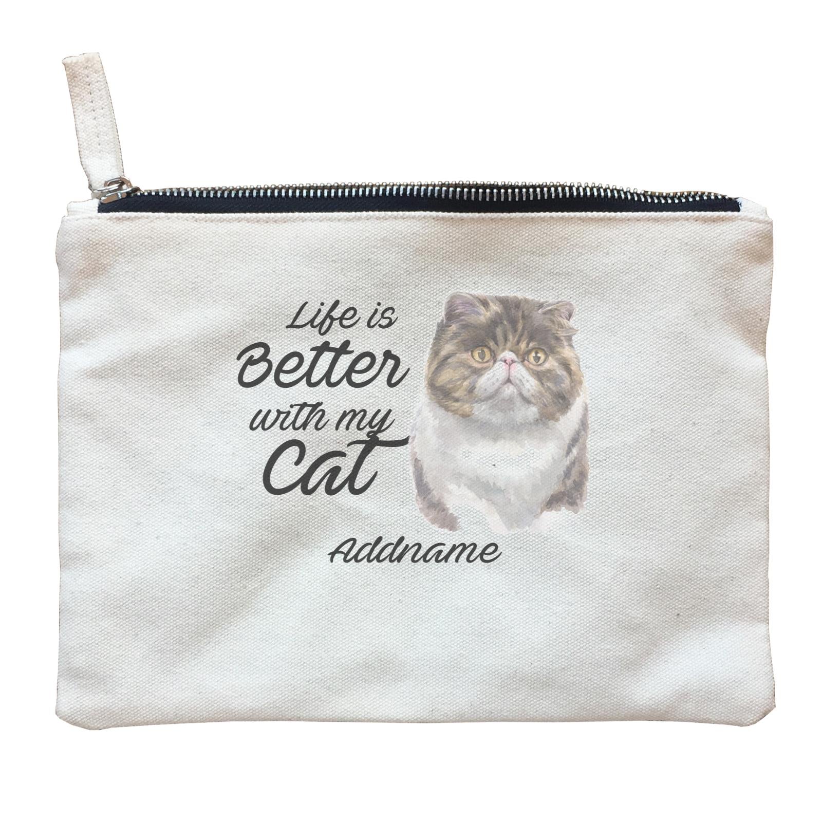 Watercolor Life is Better With My Cat Exotic Shorthair Addname Zipper Pouch