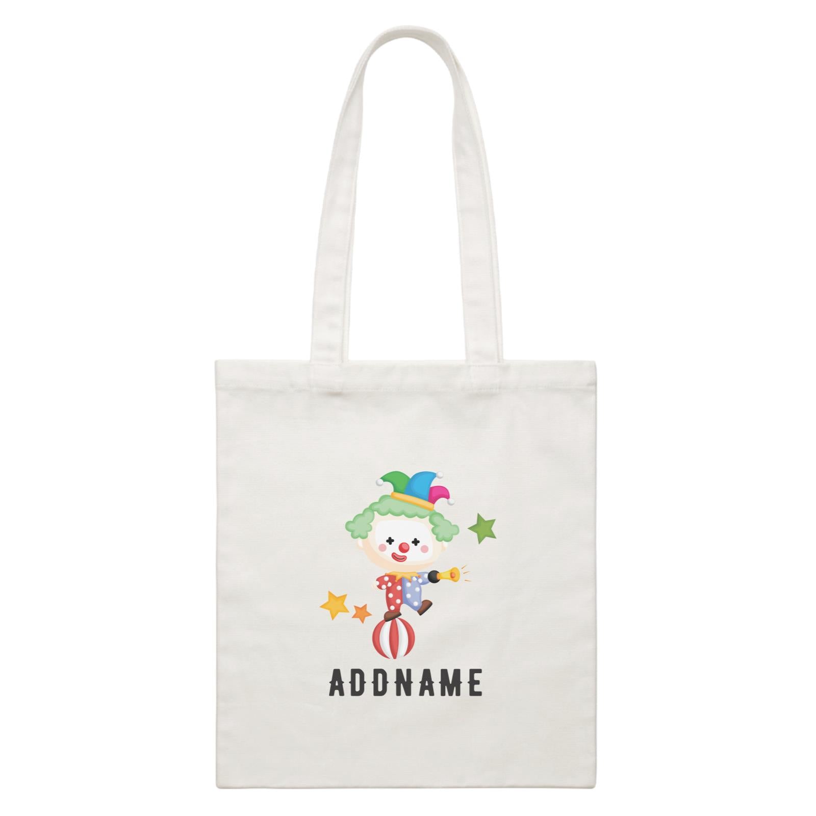 Birthday Circus Cute Clown Standing On Top Of Ball Addname White Canvas Bag