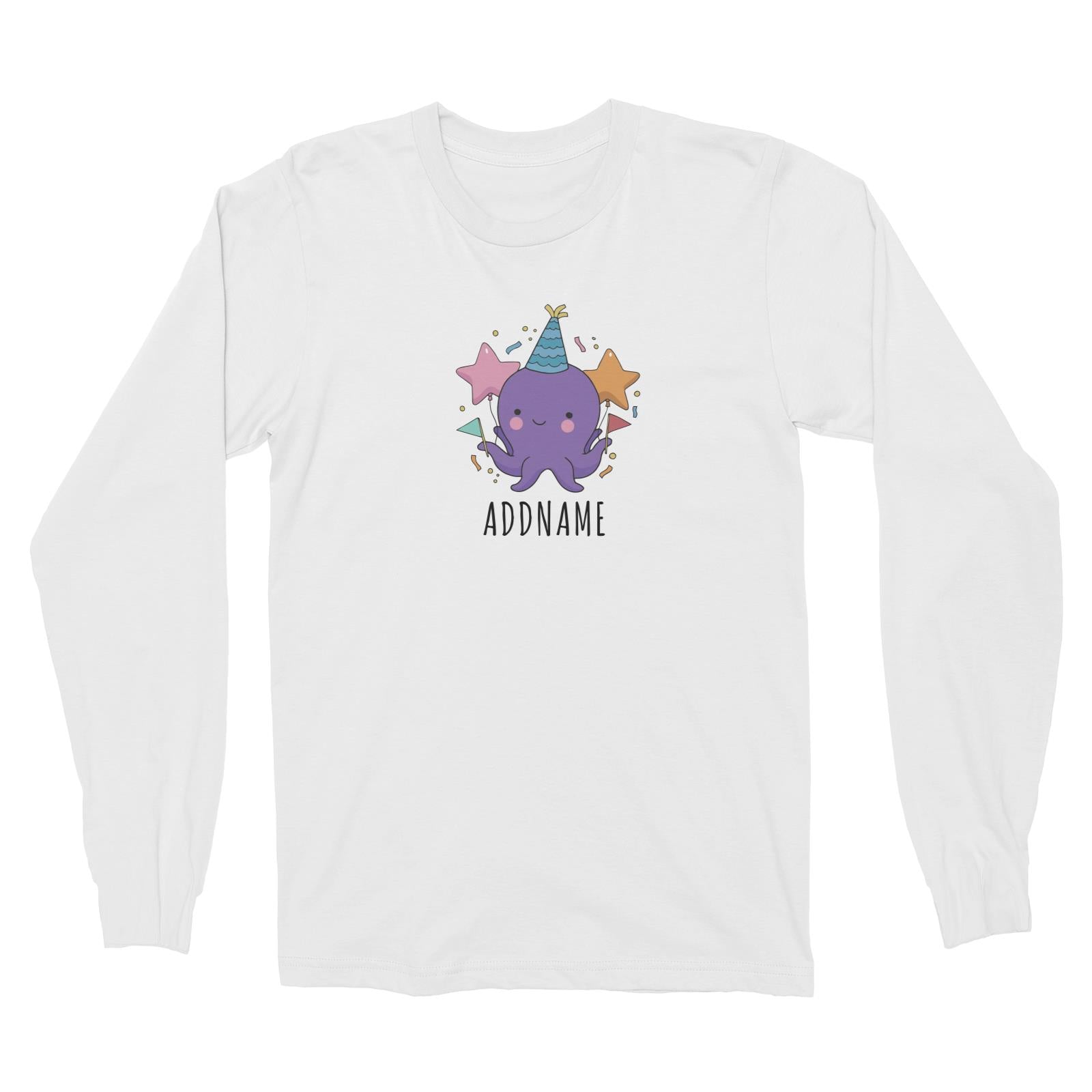 Birthday Sketch Animals Octopus with Flags Addname Long Sleeve Unisex T-Shirt