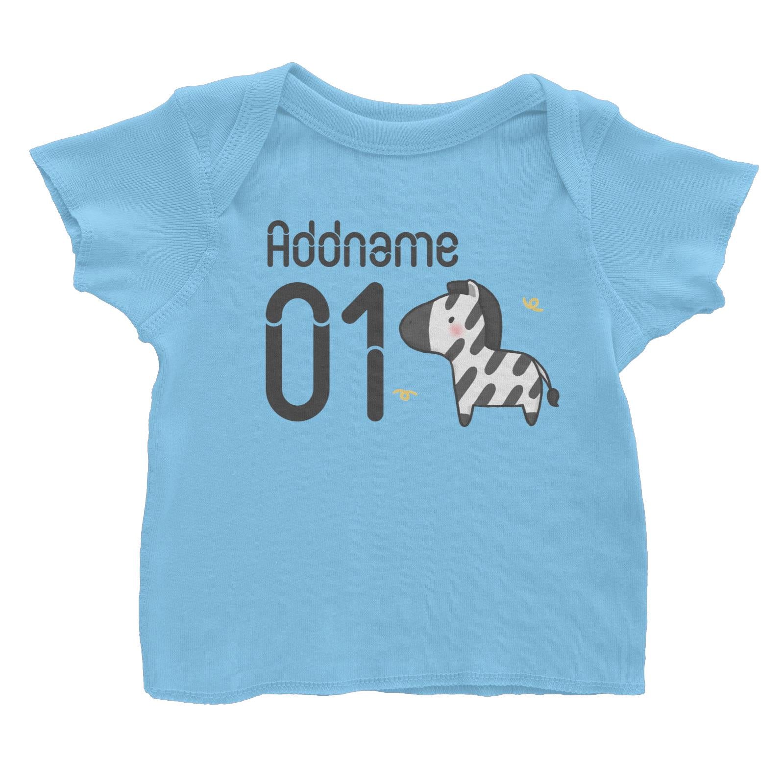 Name and Number Cute Hand Drawn Style Zebra Baby T-Shirt