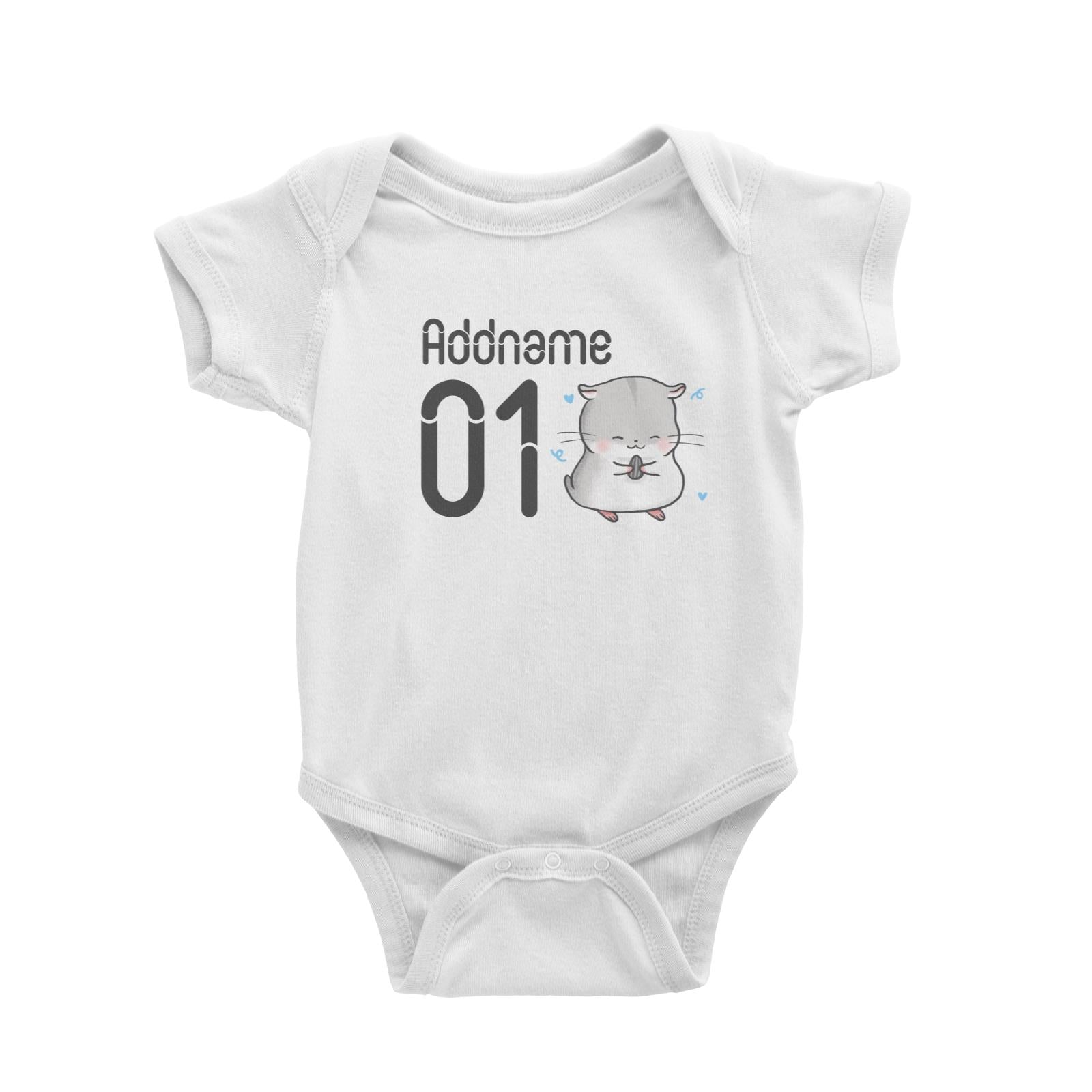 Name and Number Cute Hand Drawn Style Hamster Baby Romper (FLASH DEAL)