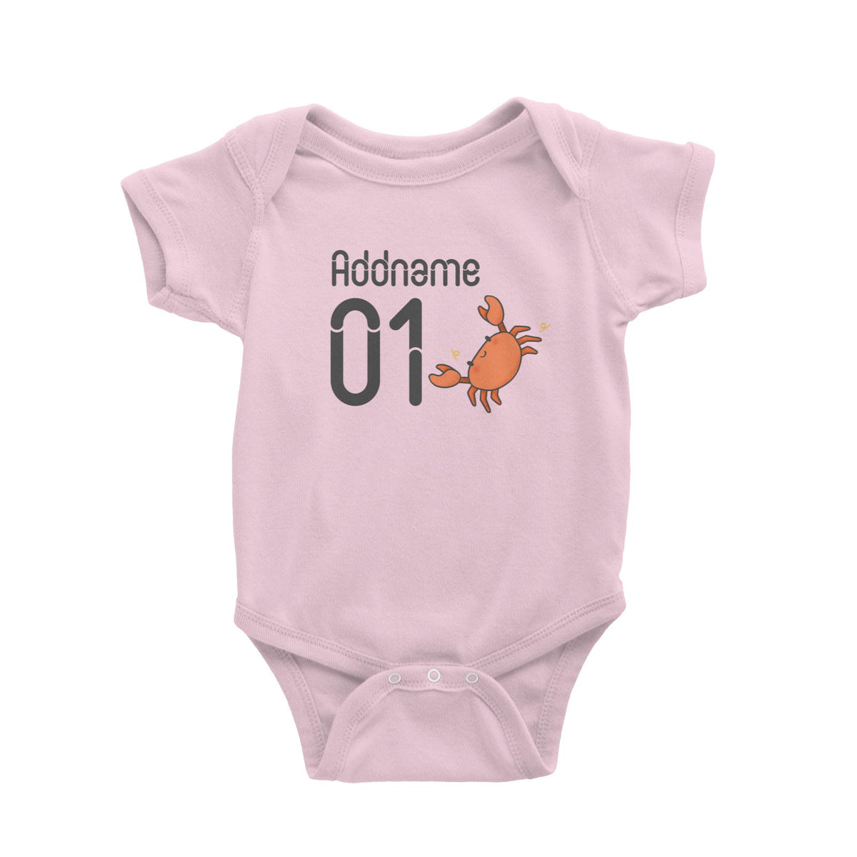Name and Number Cute Hand Drawn Style Crab Baby Romper