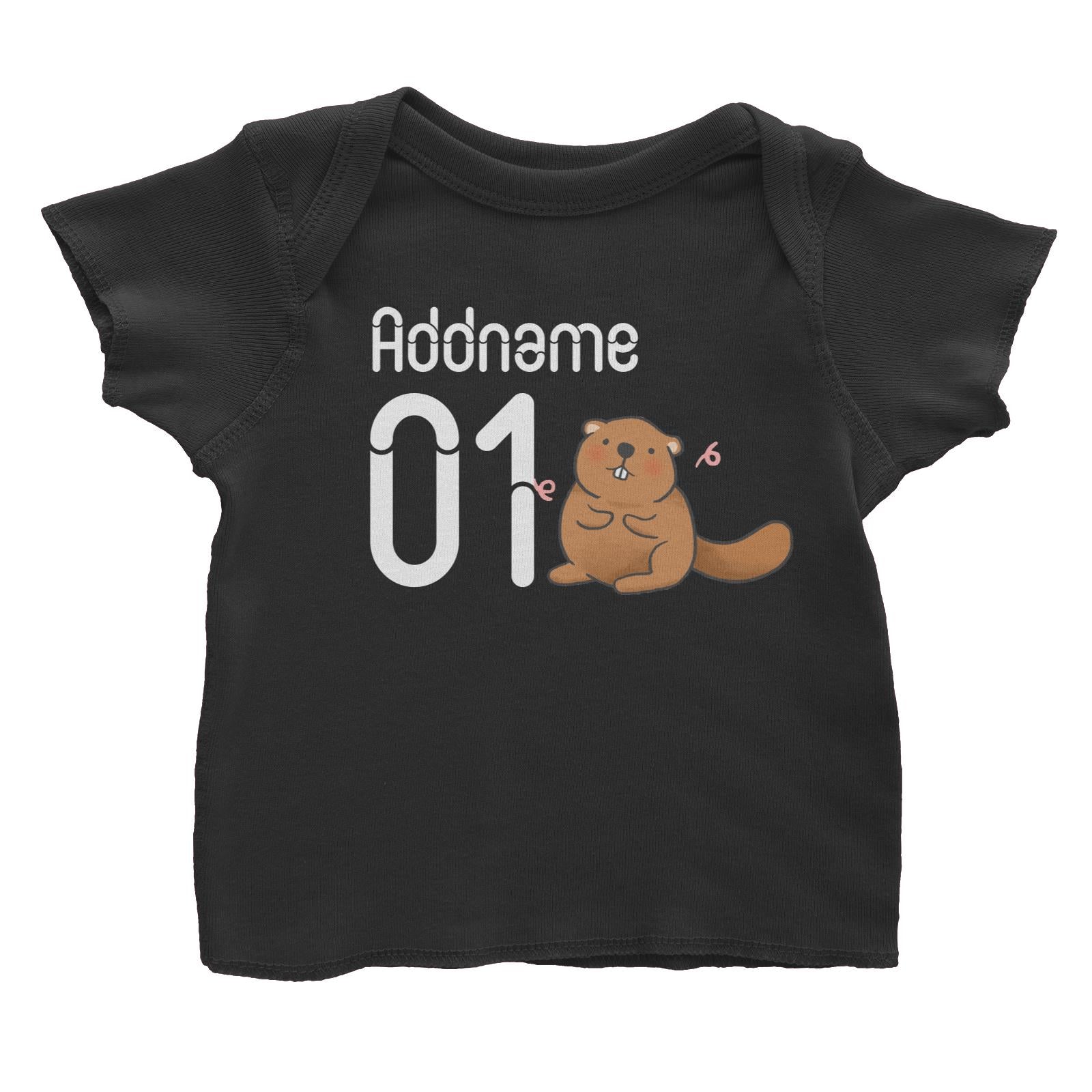Name and Number Cute Hand Drawn Style Beaver Baby T-Shirt