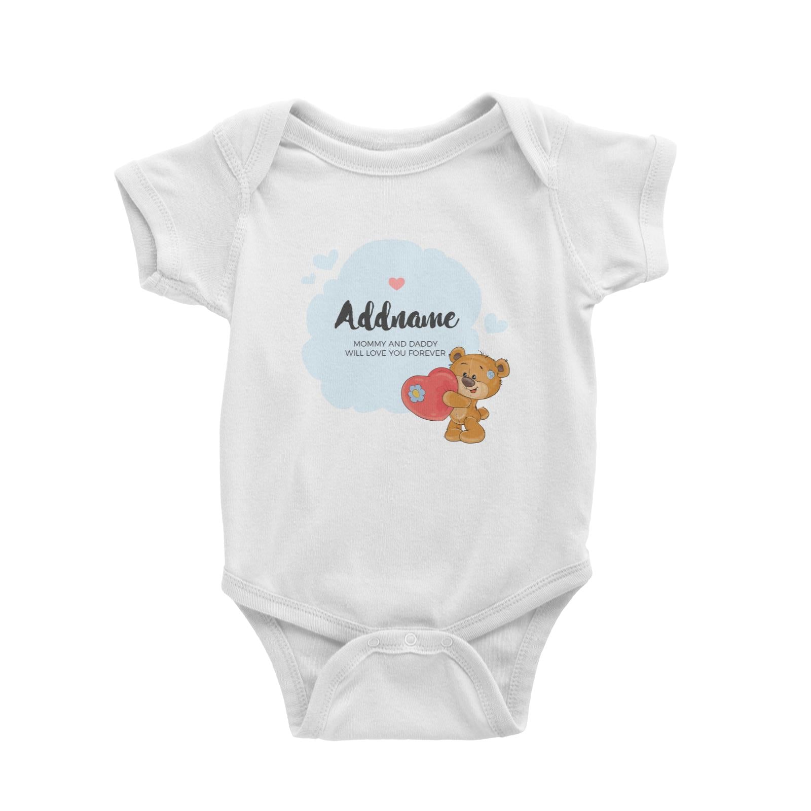 Cute Plush Bear with Big Heart and Blue Cloud Personalizable with Name and Text Baby Romper