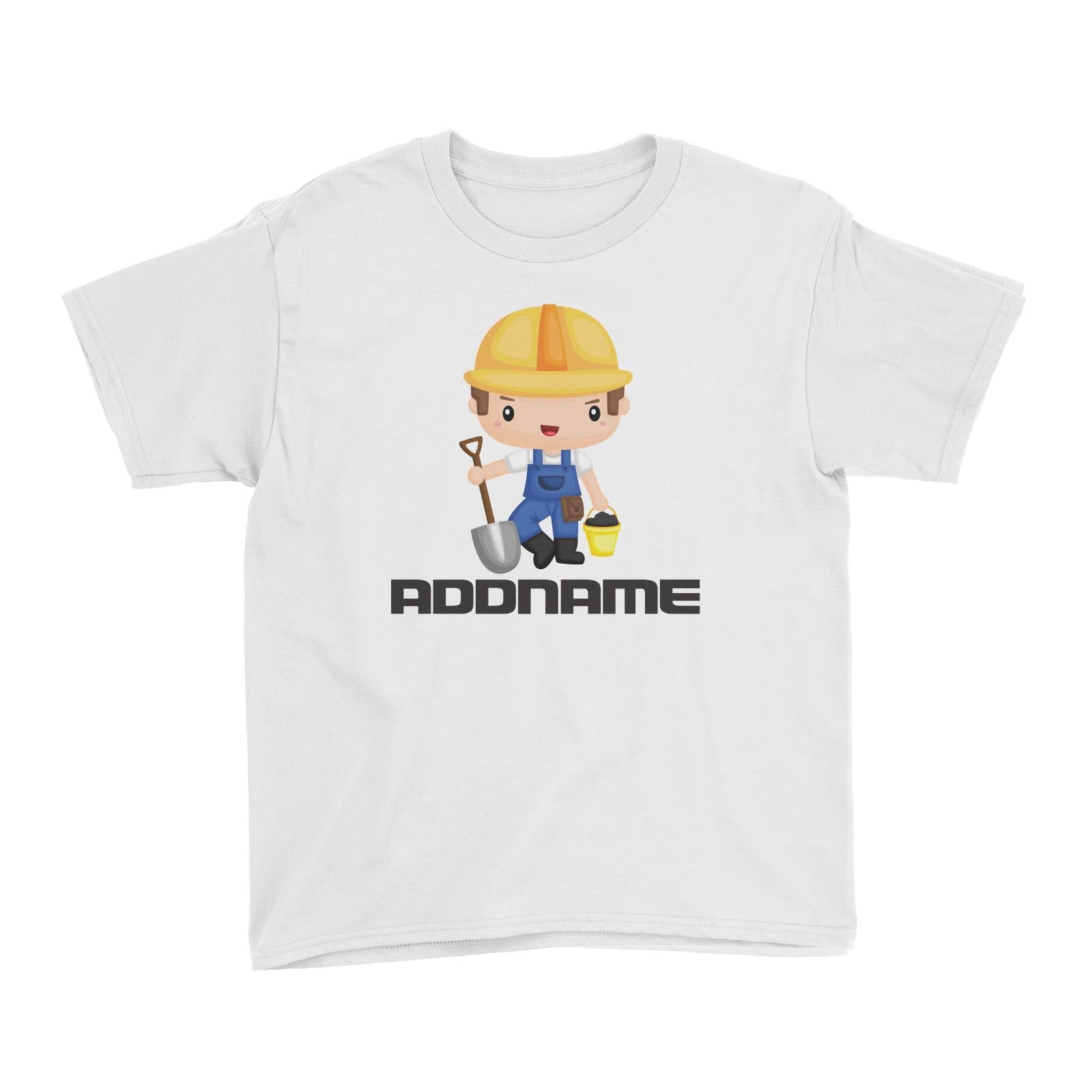 Birthday Construction Worker Boy In Work Addname Kid's T-Shirt