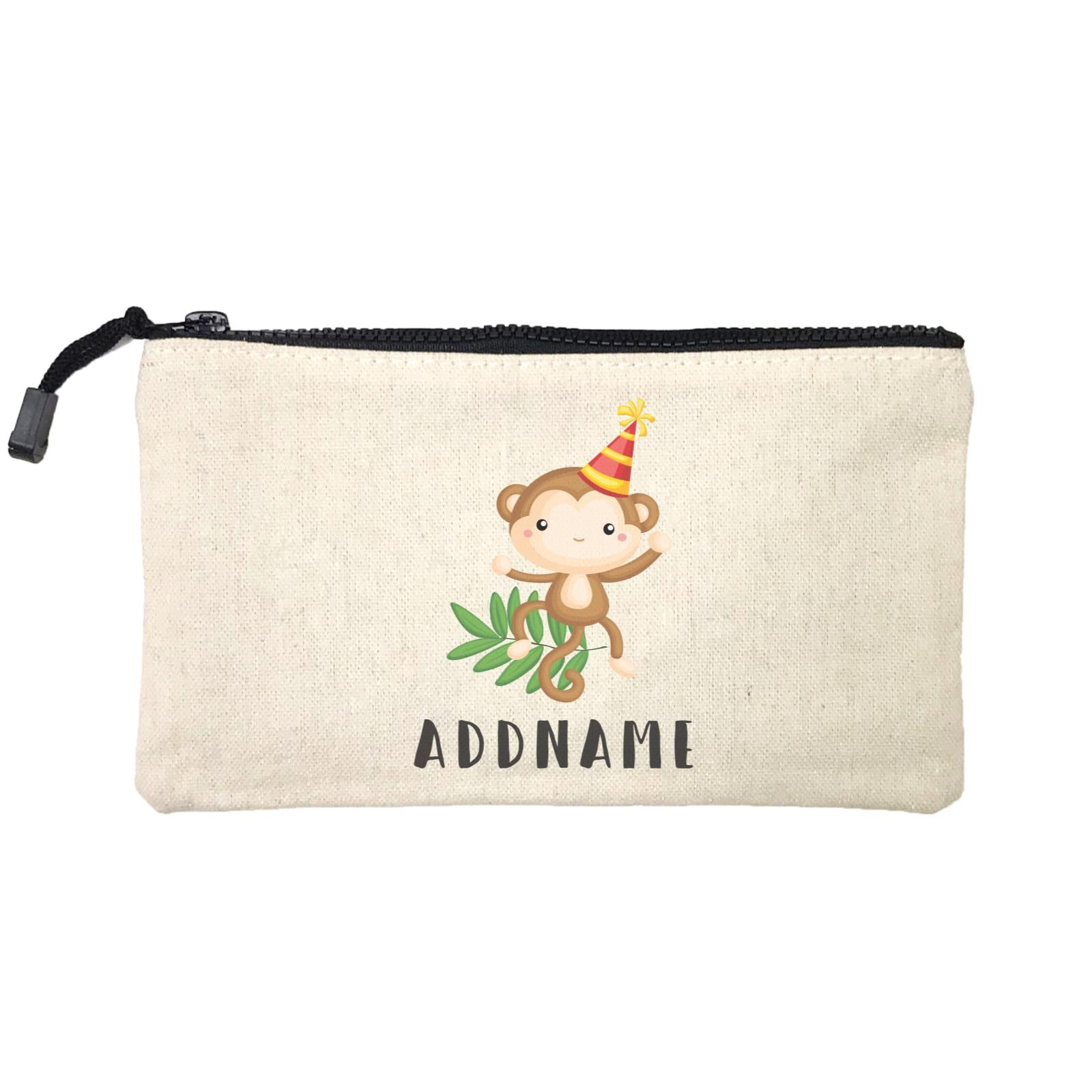 Birthday Safari Monkey Wearing Party Hat Addname Mini Accessories Stationery Pouch