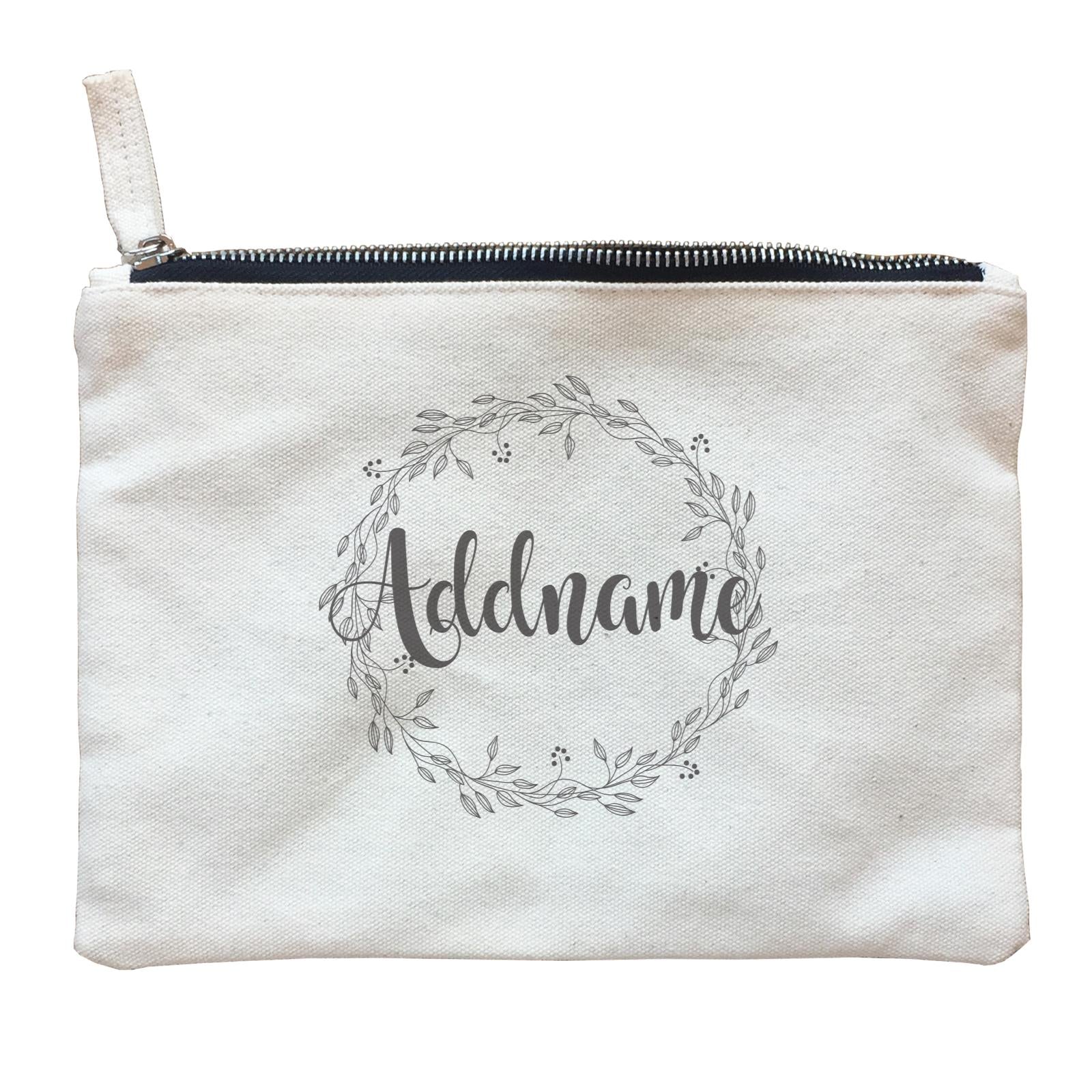 Bridesmaid Monochrome Floral Wreath Addname Zipper Pouch