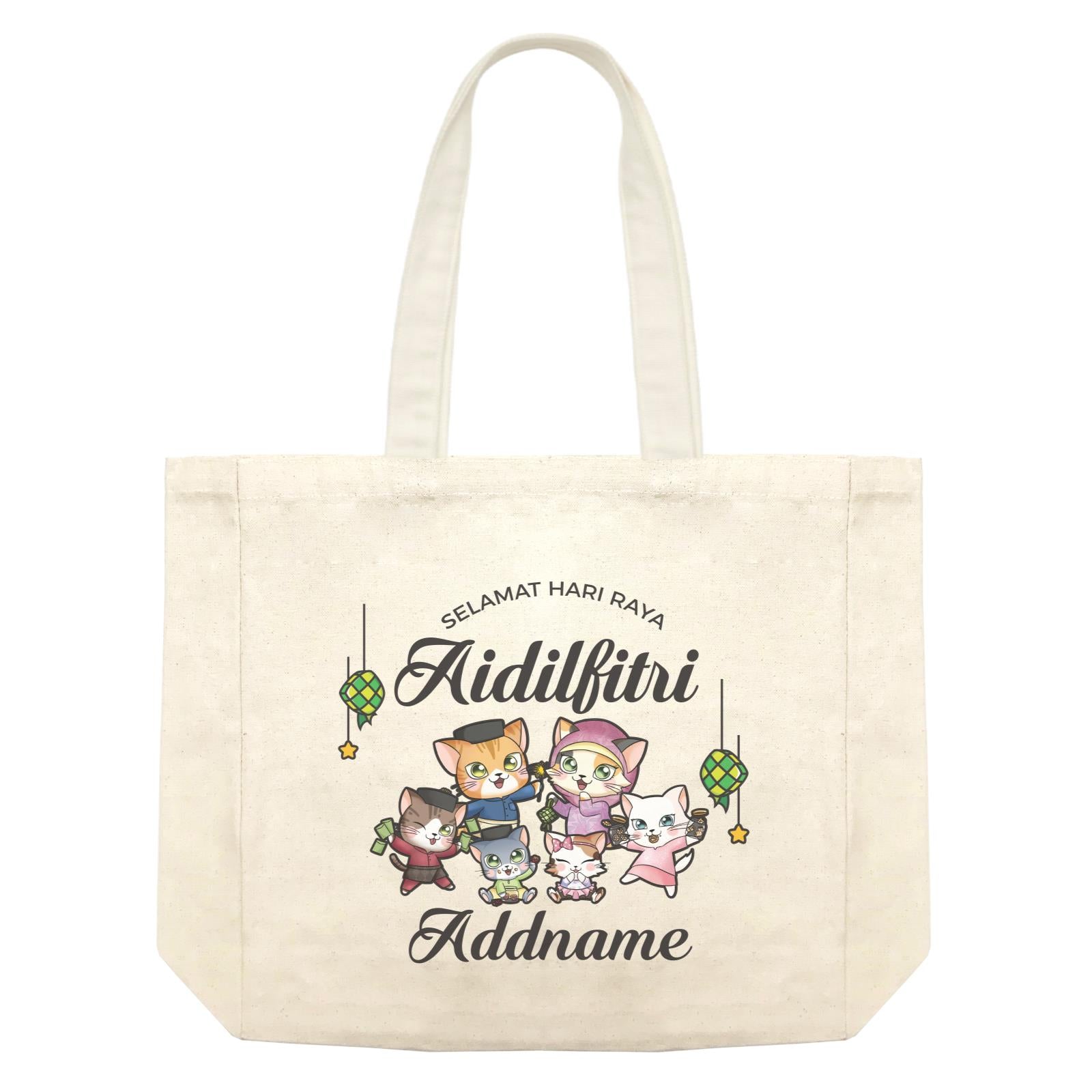 Raya Cute Animals Cat Family Wishes Selamat Hari Raya Aidilfitri Shopping Bag
