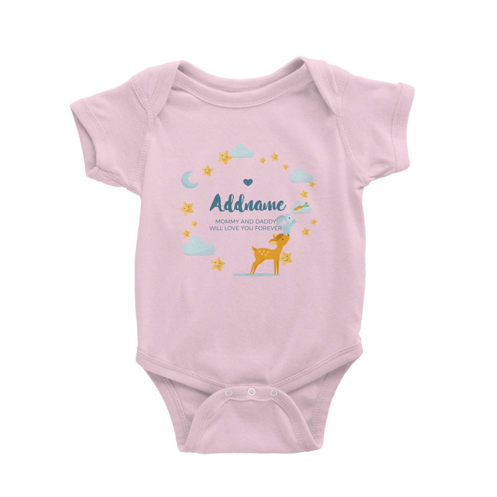 Cute Deer and Rabbit with Star and Moon Elements Personalizable with Name and Text Baby Romper