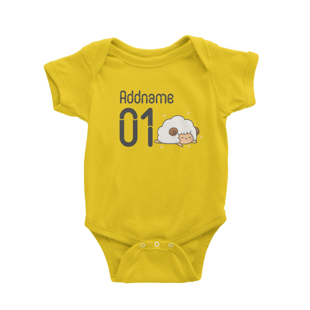 Name and Number Cute Hand Drawn Style Sheep Baby Romper