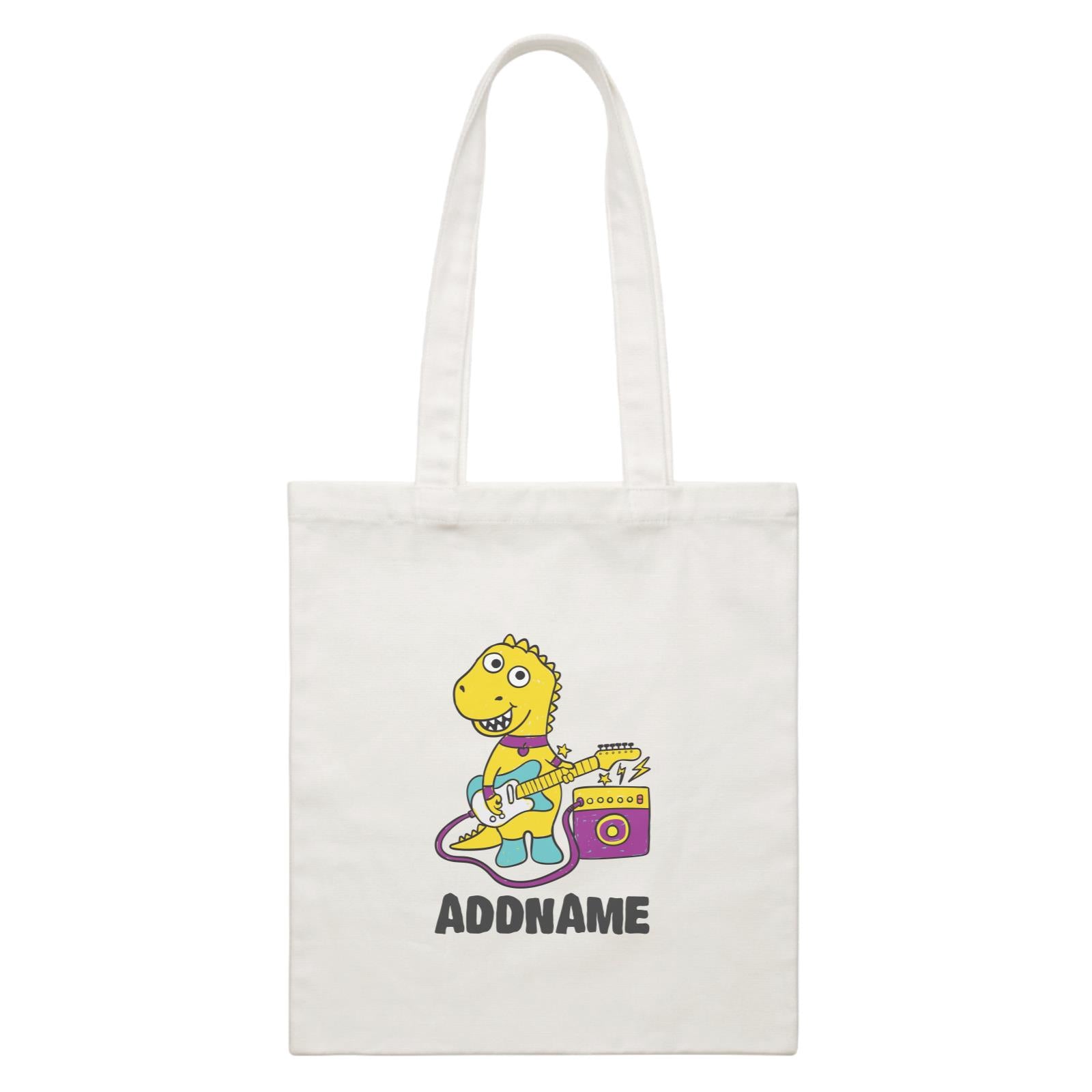 Super Cute Dinosaur Cute Guitarist White Canvas Bag