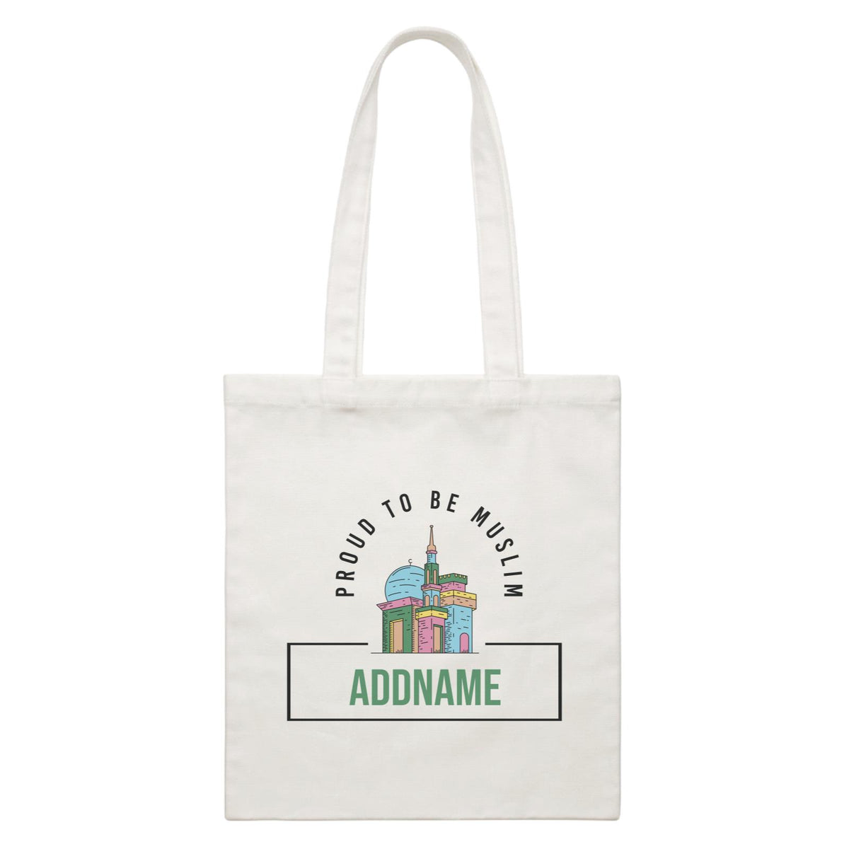 Proud To Be Muslim Colorful Mosque Addname White White Canvas Bag