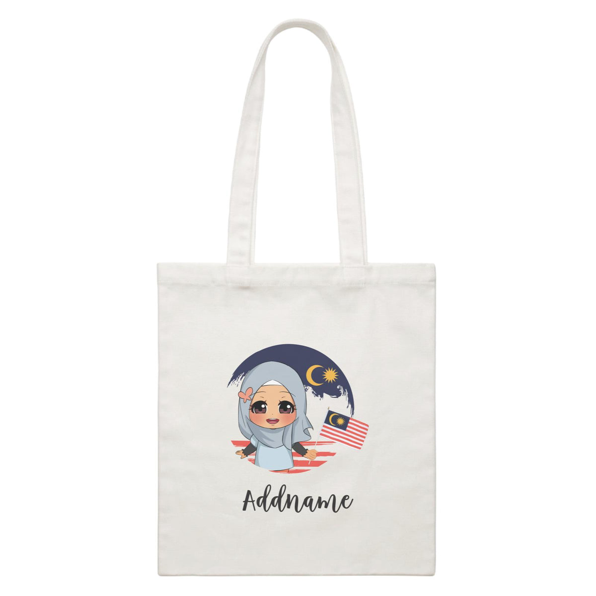 Merdeka Series Round Flag Malay Girl Addname White Canvas Bag